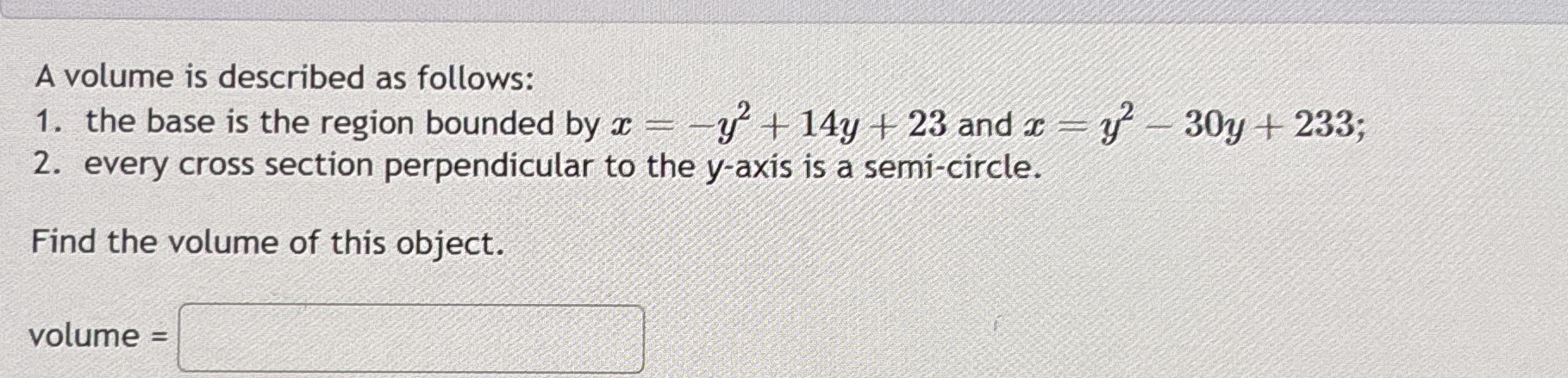 A volume is described as follows: the base is the