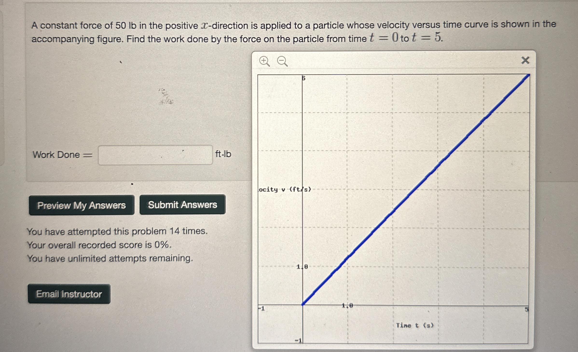 A constant force of 5 0 lb in the positive x -