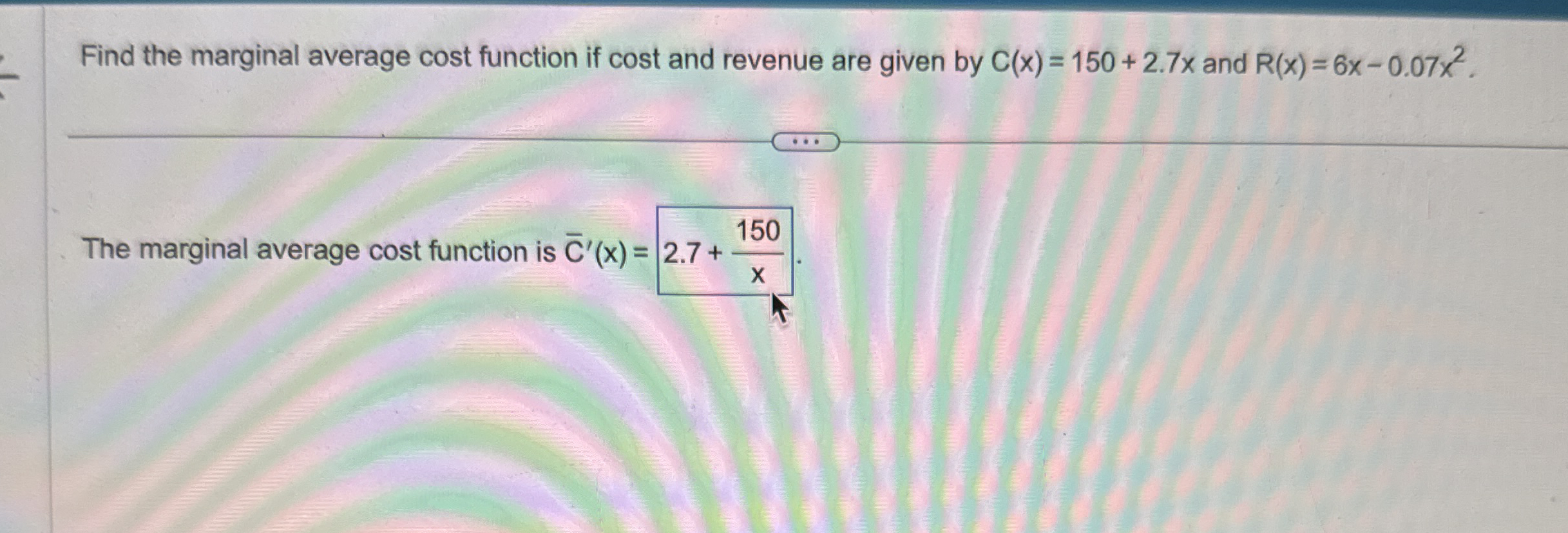 Find the marginal average cost function if cost