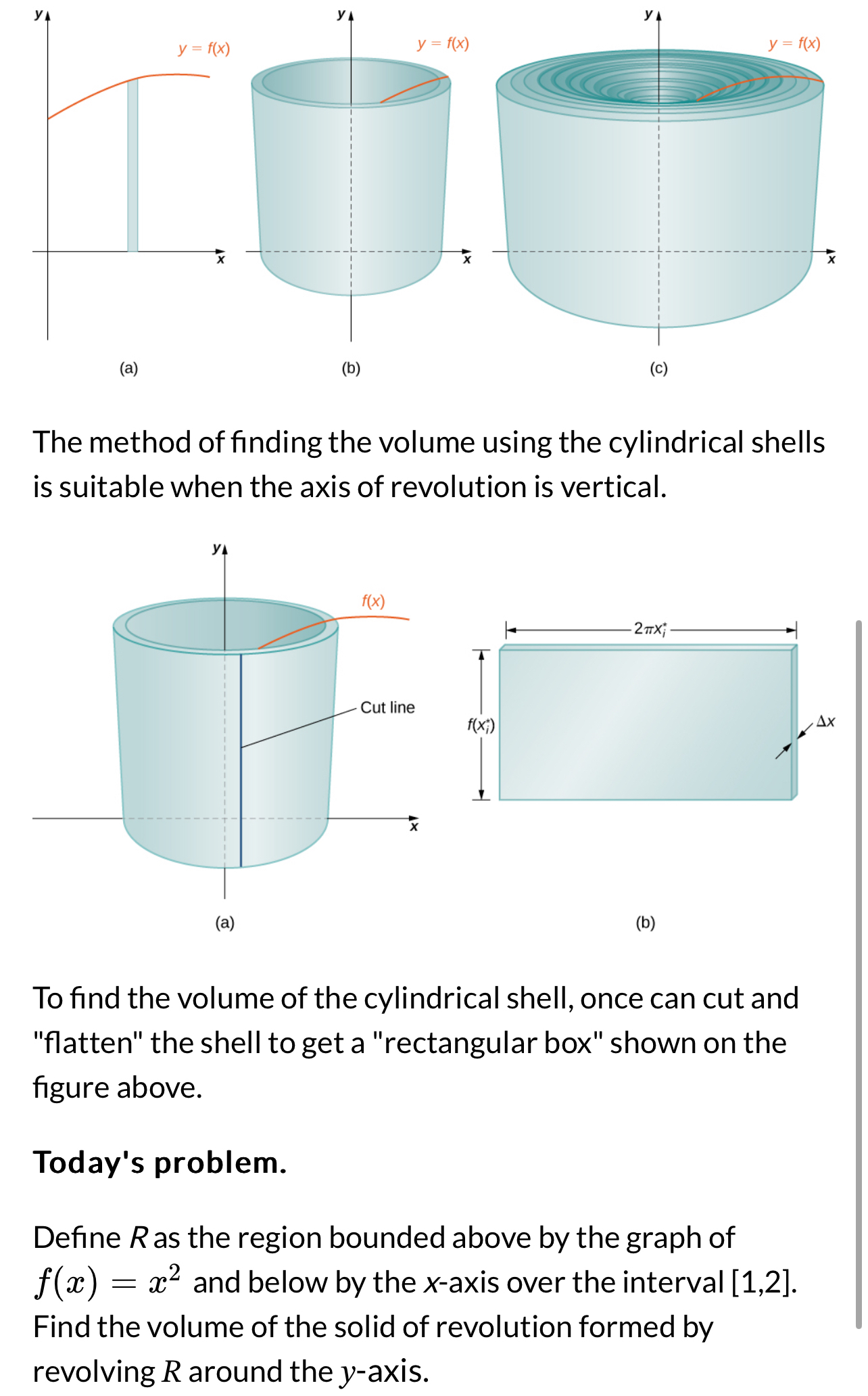 The method of finding the volume using the