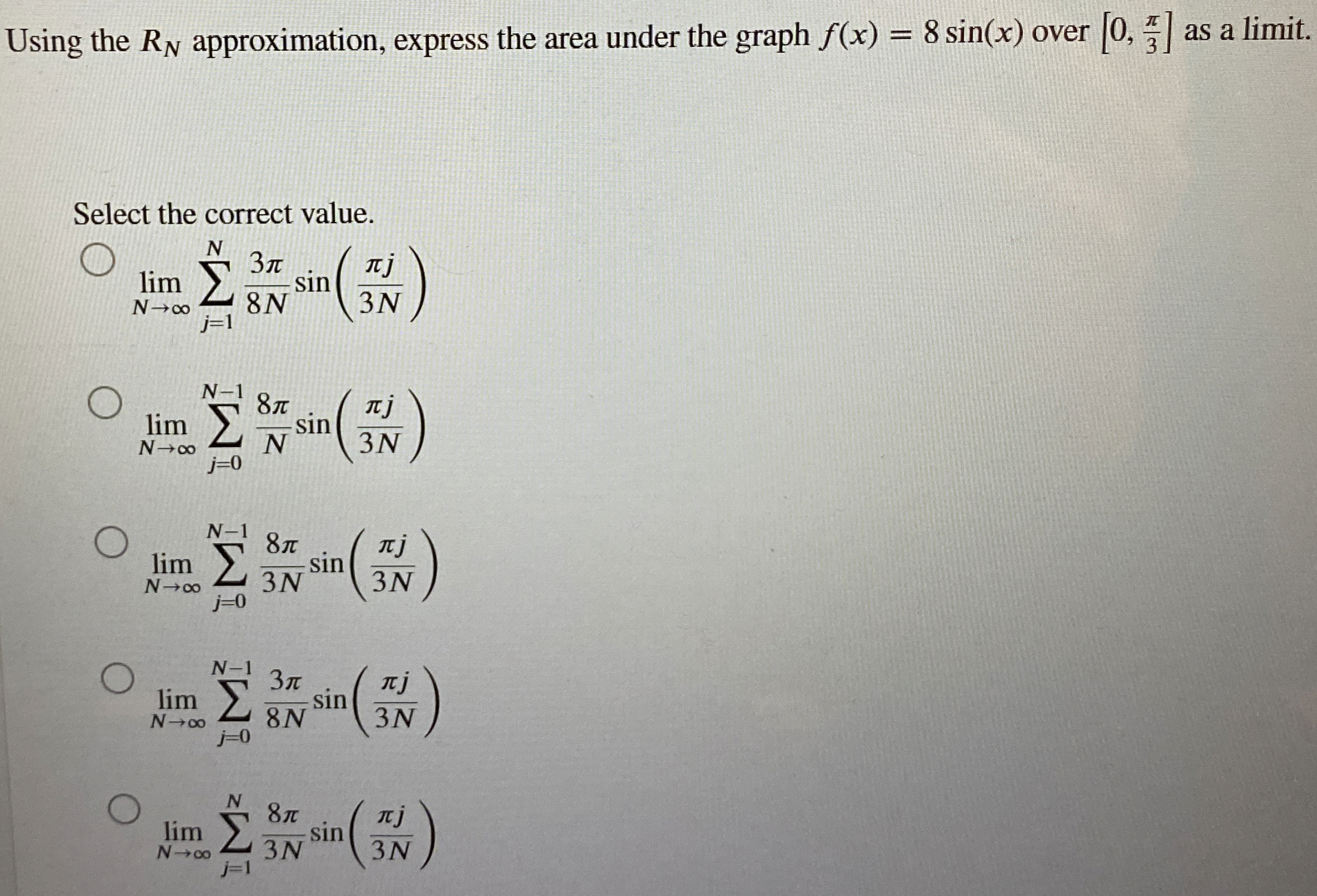 Using the R N approximation, express the area