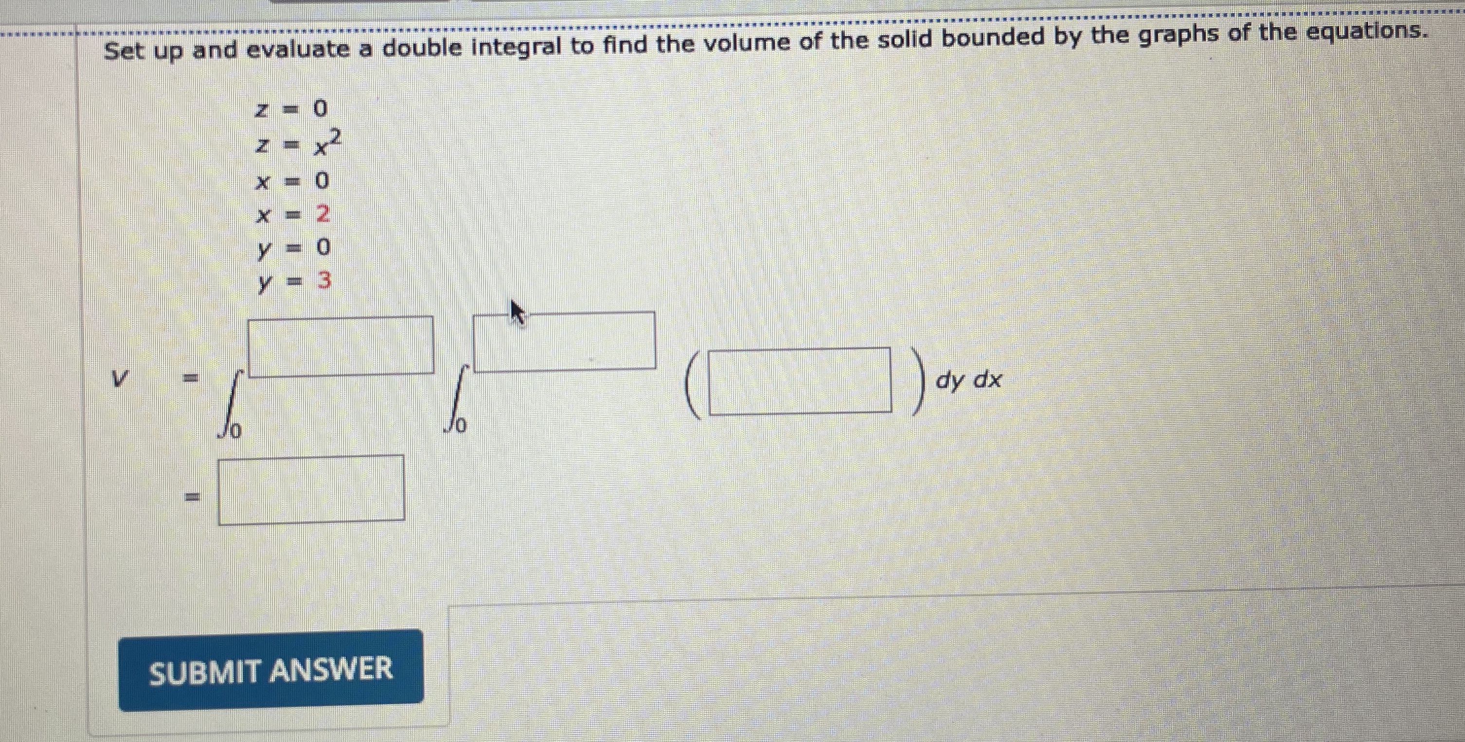 Set up and evaluate a double integral to find the