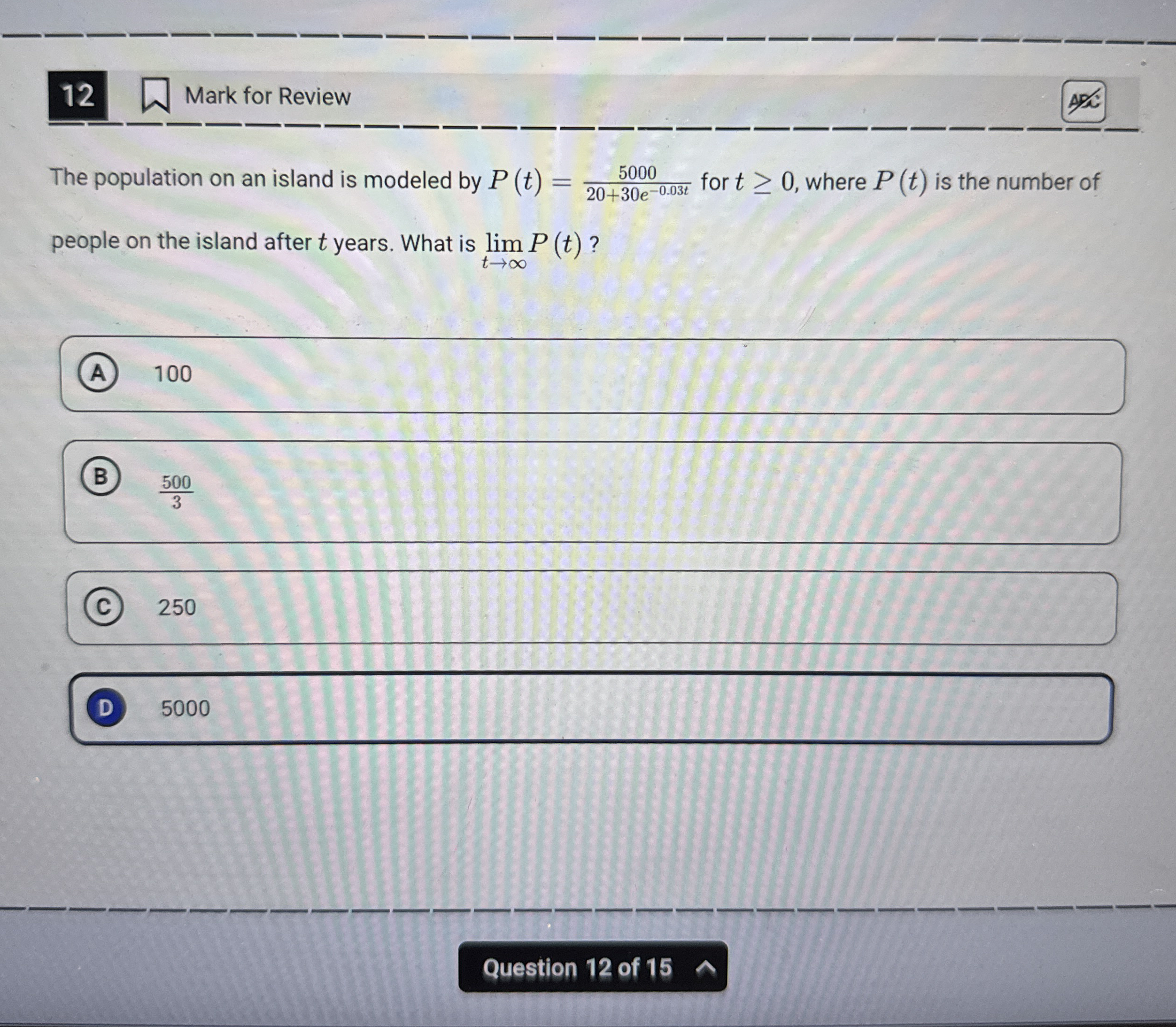 1 2 Mark for Review AD The population on an