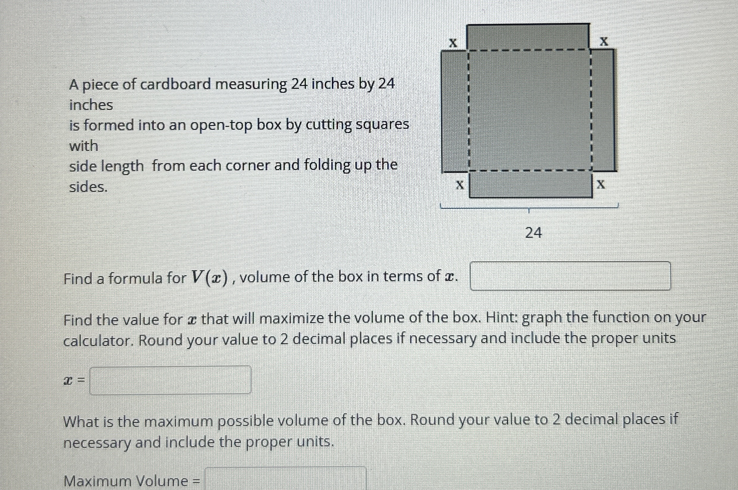 A piece of cardboard measuring 2 4 inches by 2 4