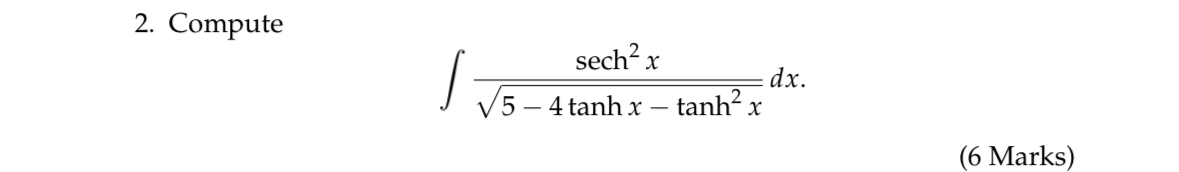 Compute s e c h 2 x 5 - 4 t a n h x - t a n h 2 x