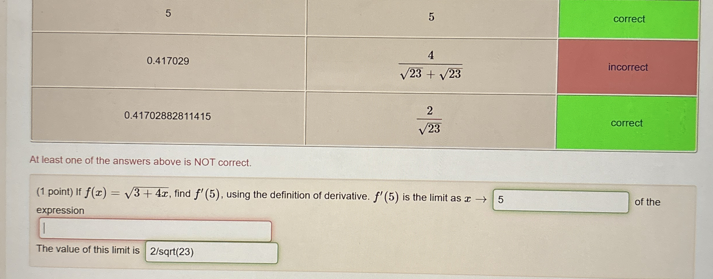 \ table [ [ 5 , 5 , correct ] , [ 0 . 4 1 7 0 2 9
