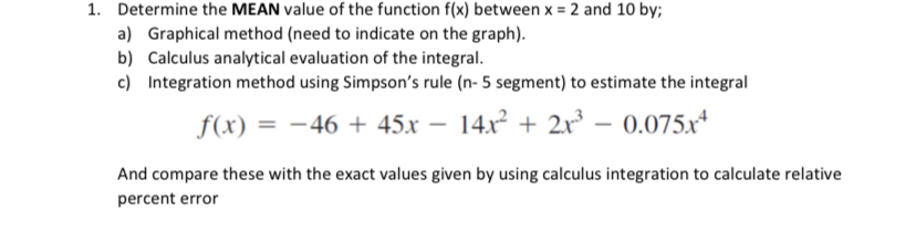 Determine the MEAN value of the function f ( x )