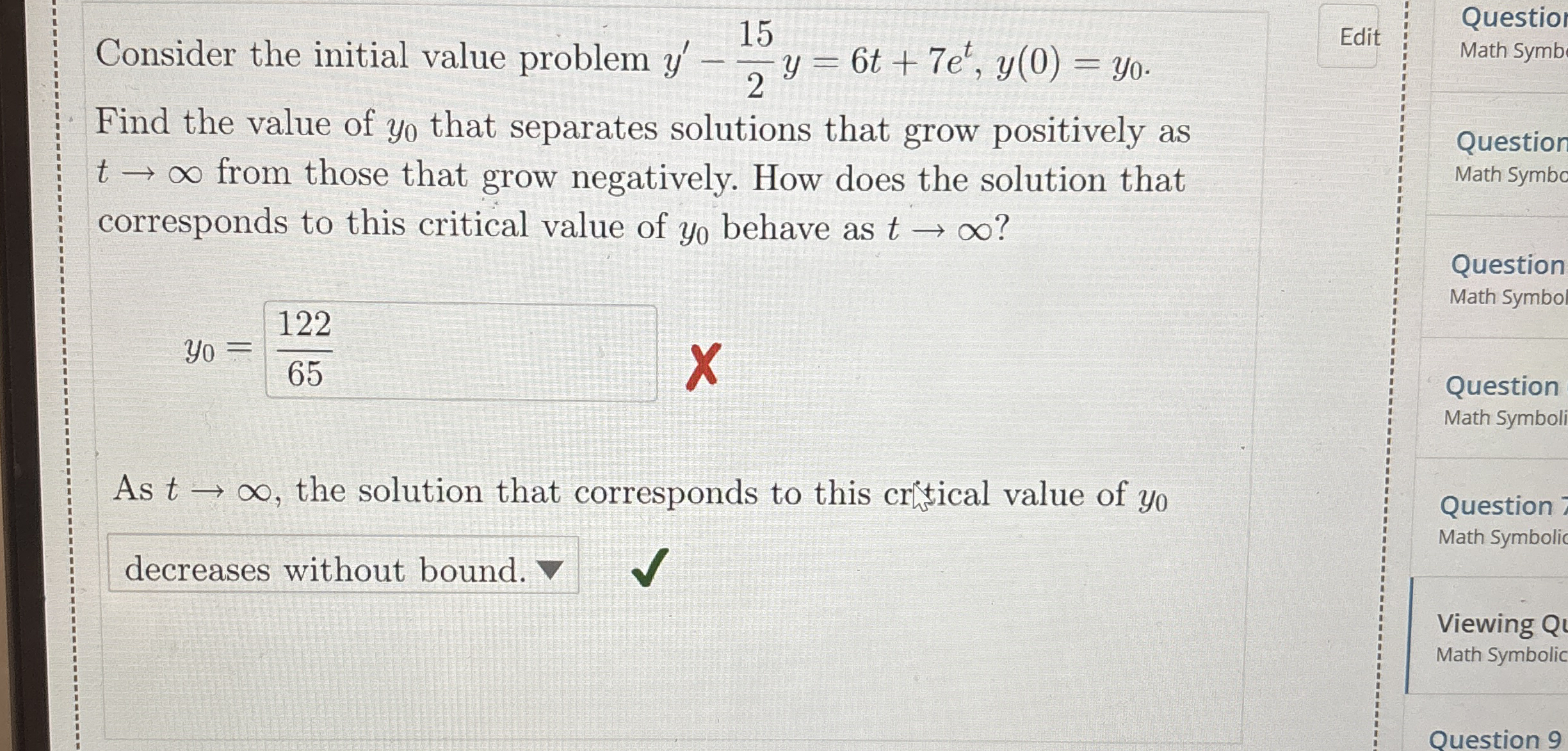 Consider the initial value problem y ' - 1 5 2 y