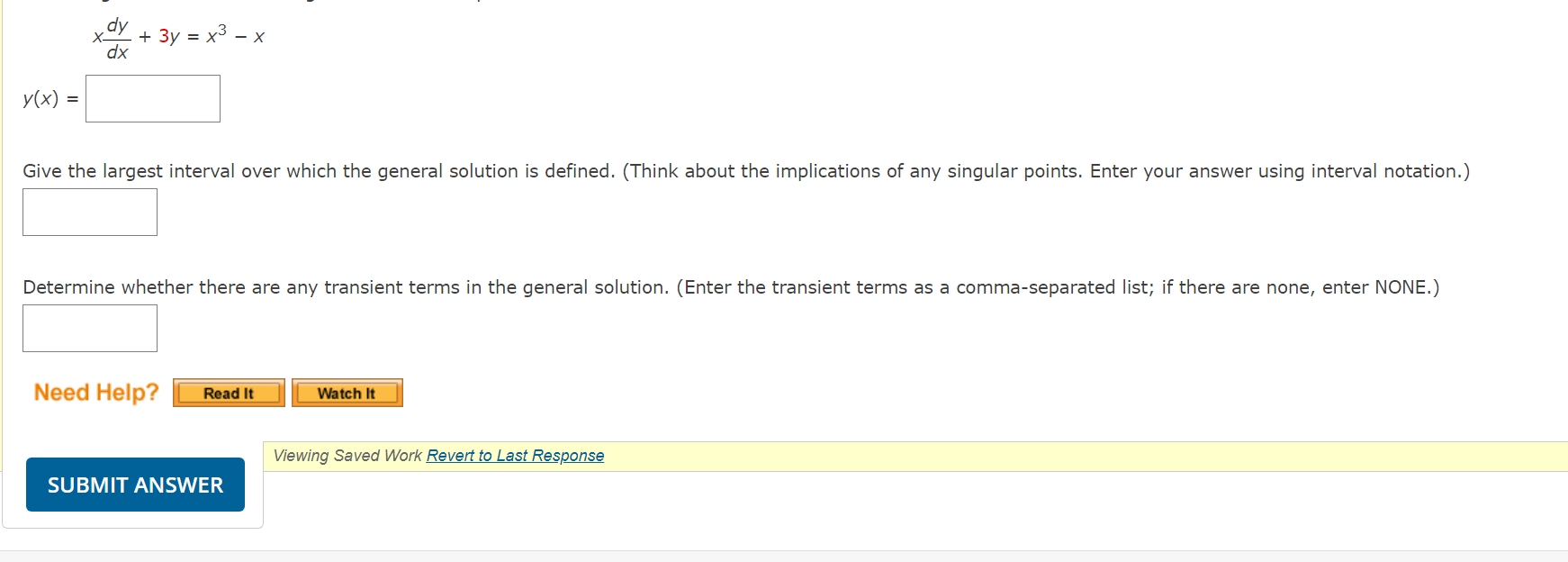 \ [ y ( x ) = \ ] Give the largest interval over