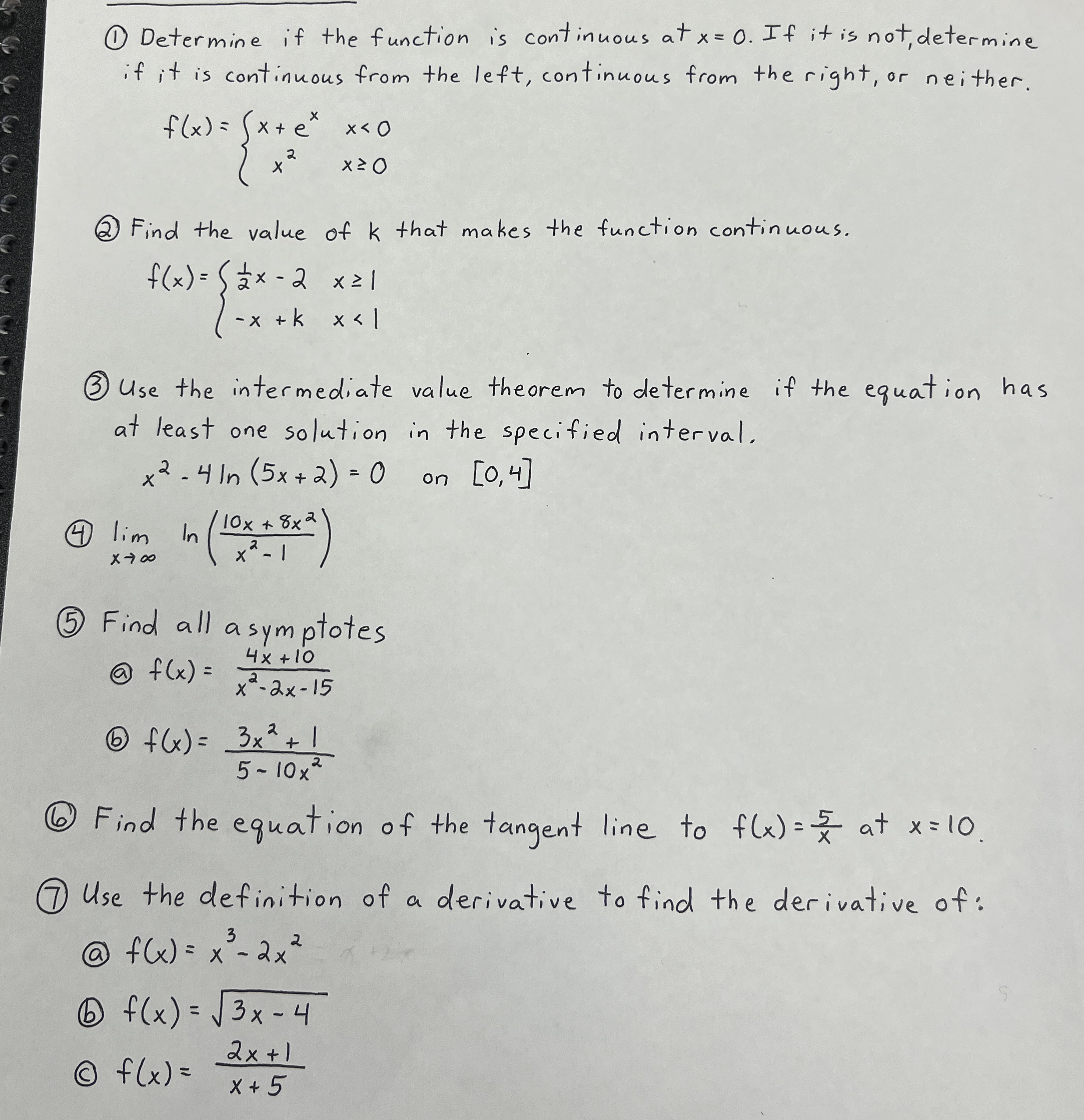 ( 1 ) Determine if the function is continuous at
