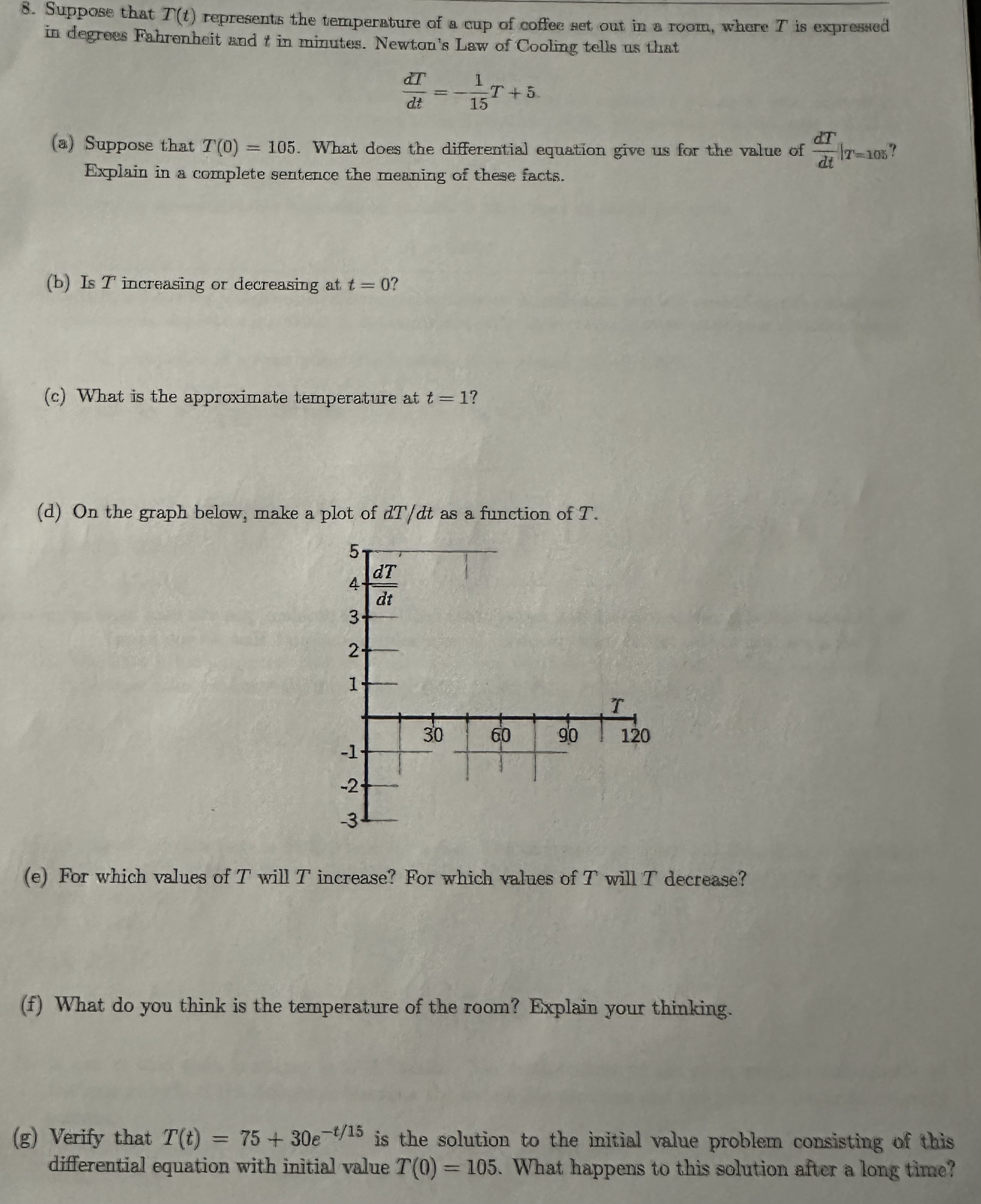 Suppose that T ( t ) represents the temperature