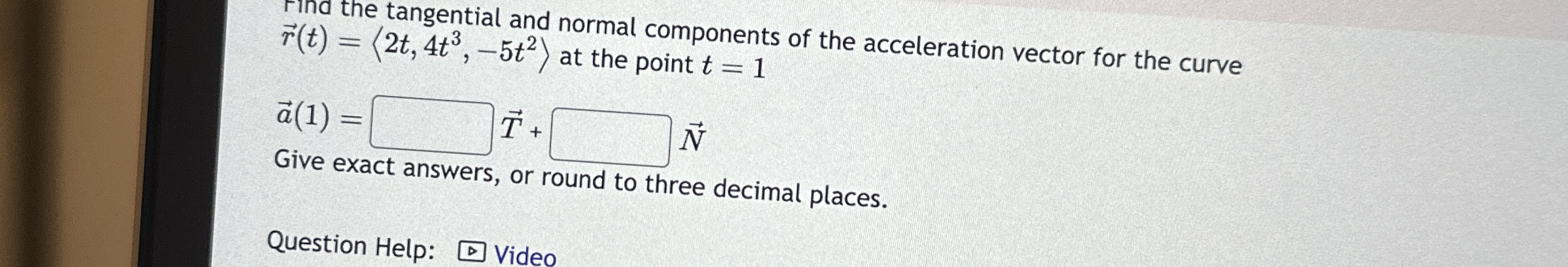 vec ( r ) ( t ) the tangential and normal