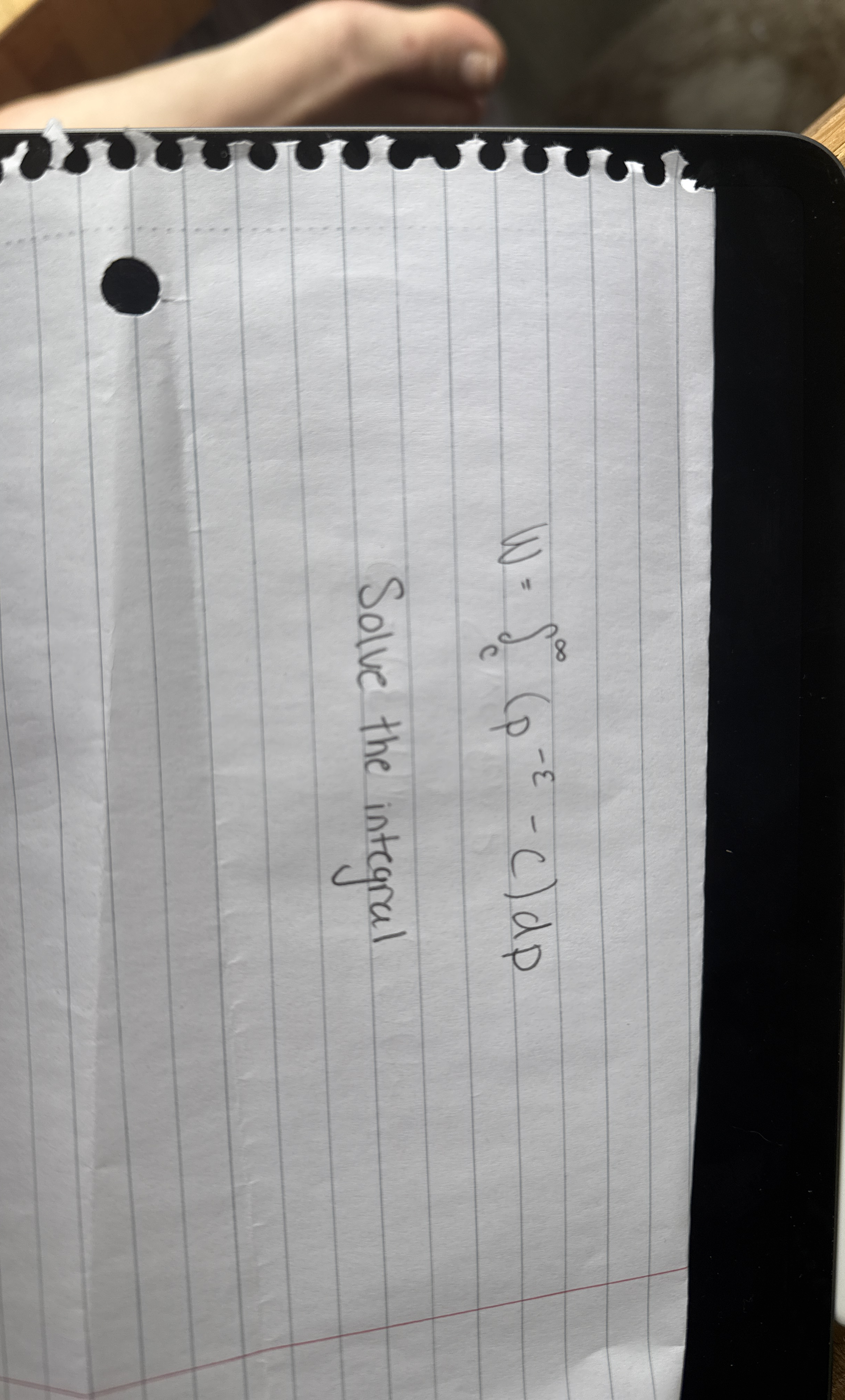 W = c ( p - - c ) d p Solve the integral