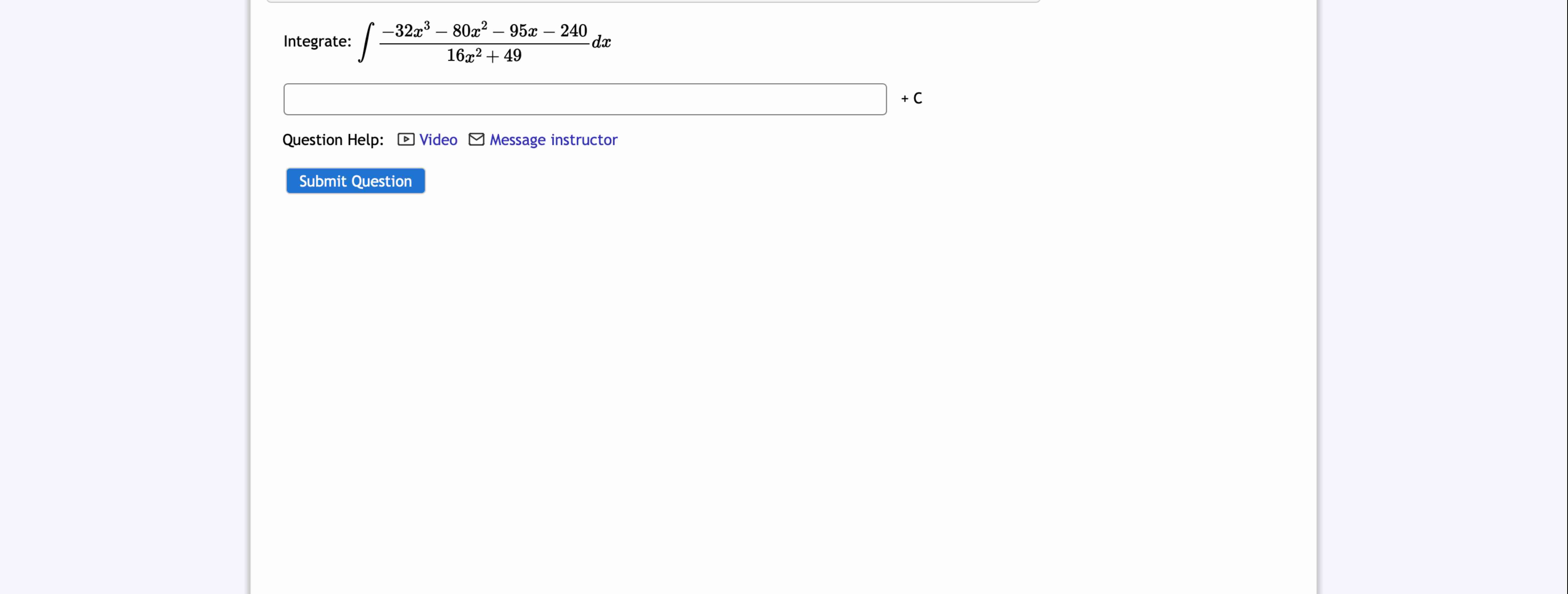 Integrate: \ int ( - 3 2 x ^ ( 3 ) - 8 0 x ^ ( 2