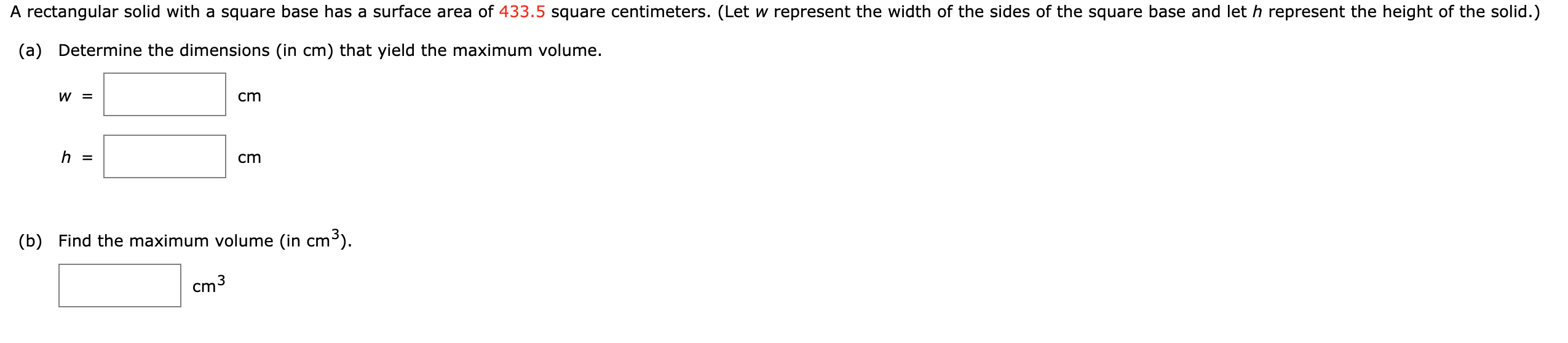 w represent the width of the sides of the square