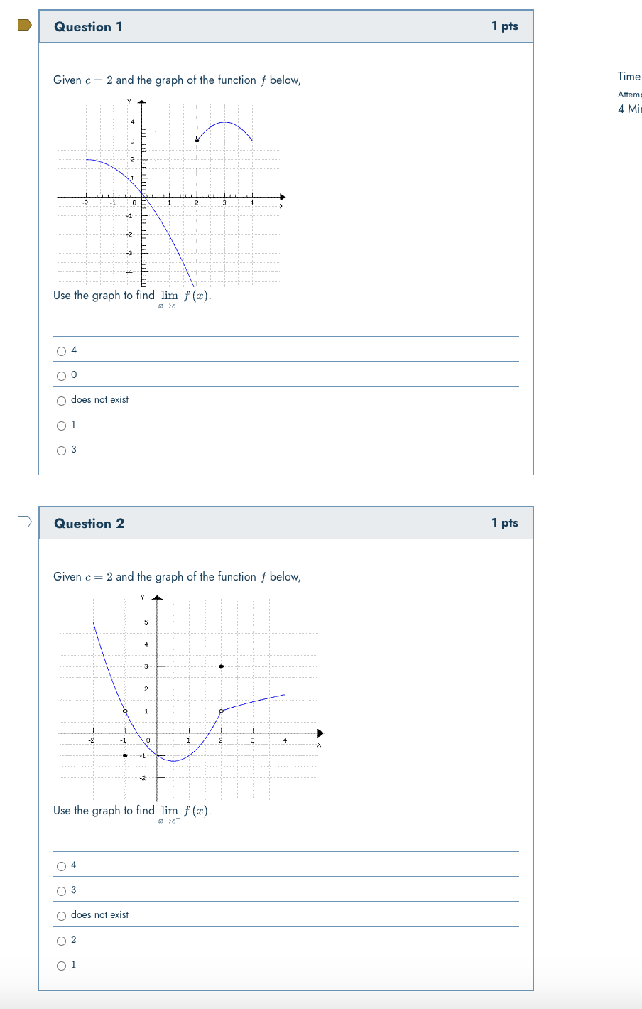 Question 1 Given \ ( c = 2 \ ) and the graph of