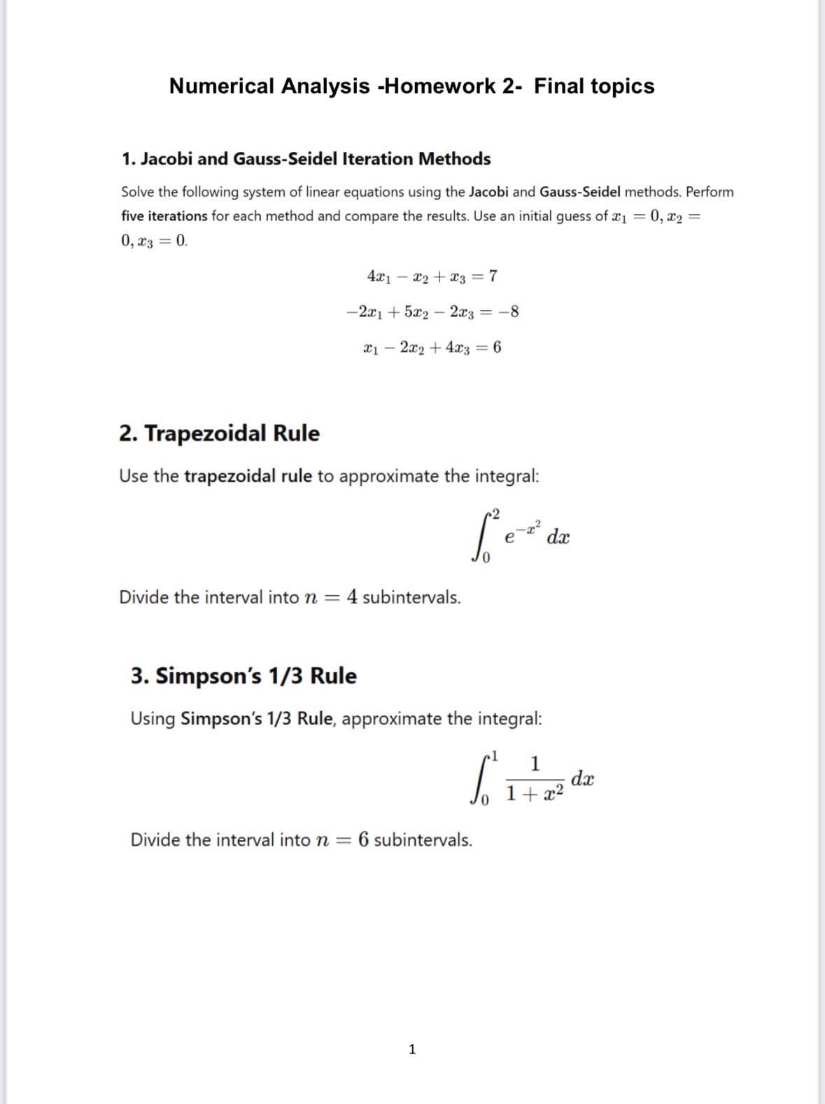 Numerical Analysis - Homework 2 - Final topics