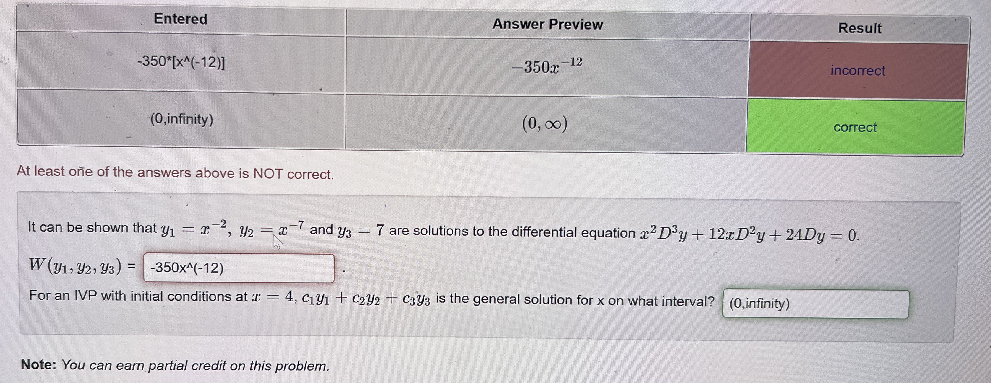 \ table [ [ Entered , Answer Preview,Result ] , [