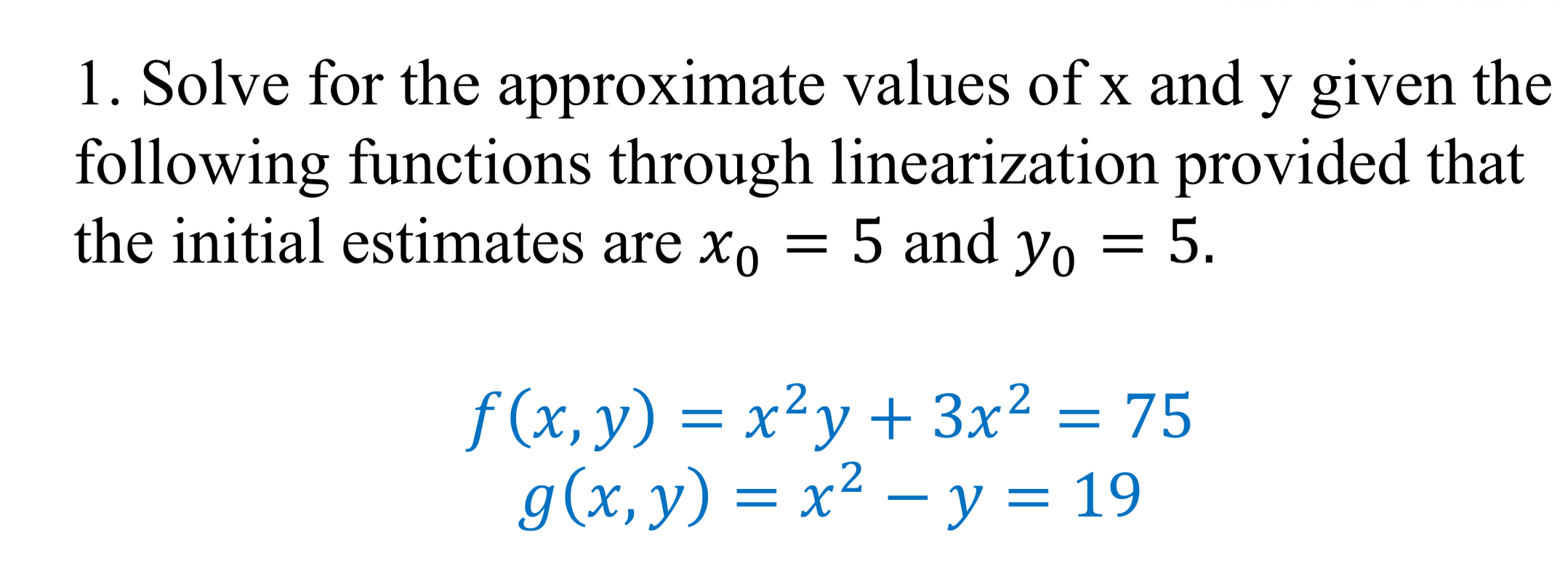 Solve for the approximate values of x and y given