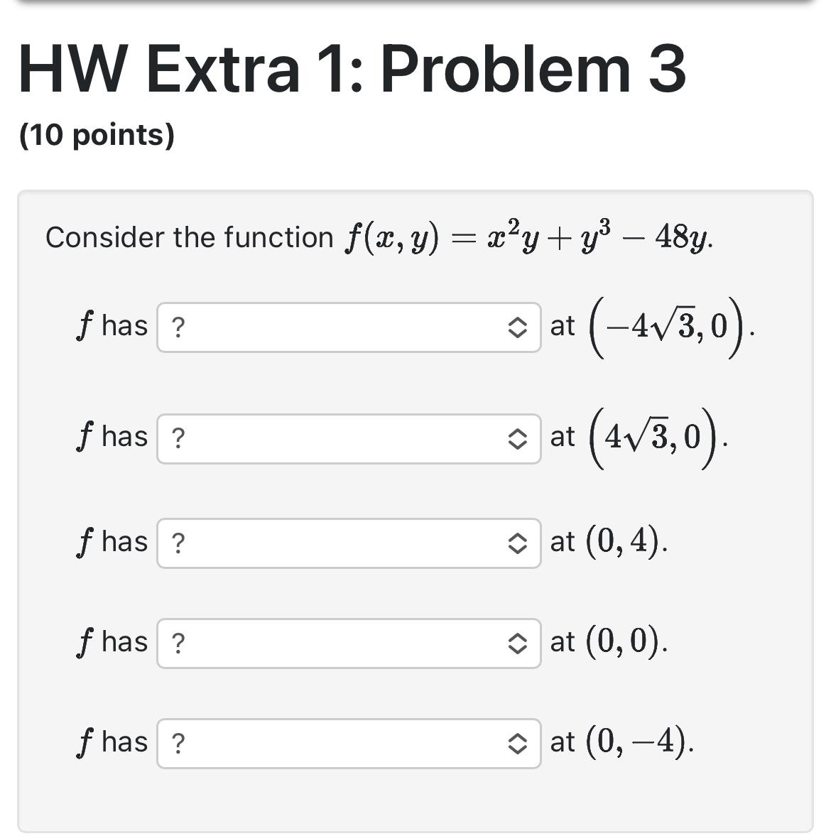 HW Extra 1 : Problem 3 ( 1 0 points ) Consider