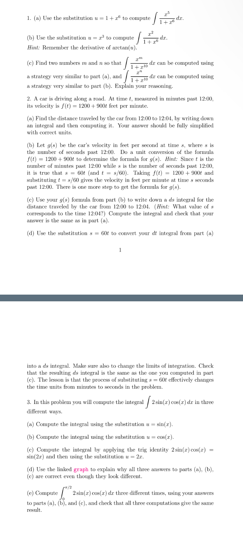( a ) Use the substitution u = 1 + x 6 to compute