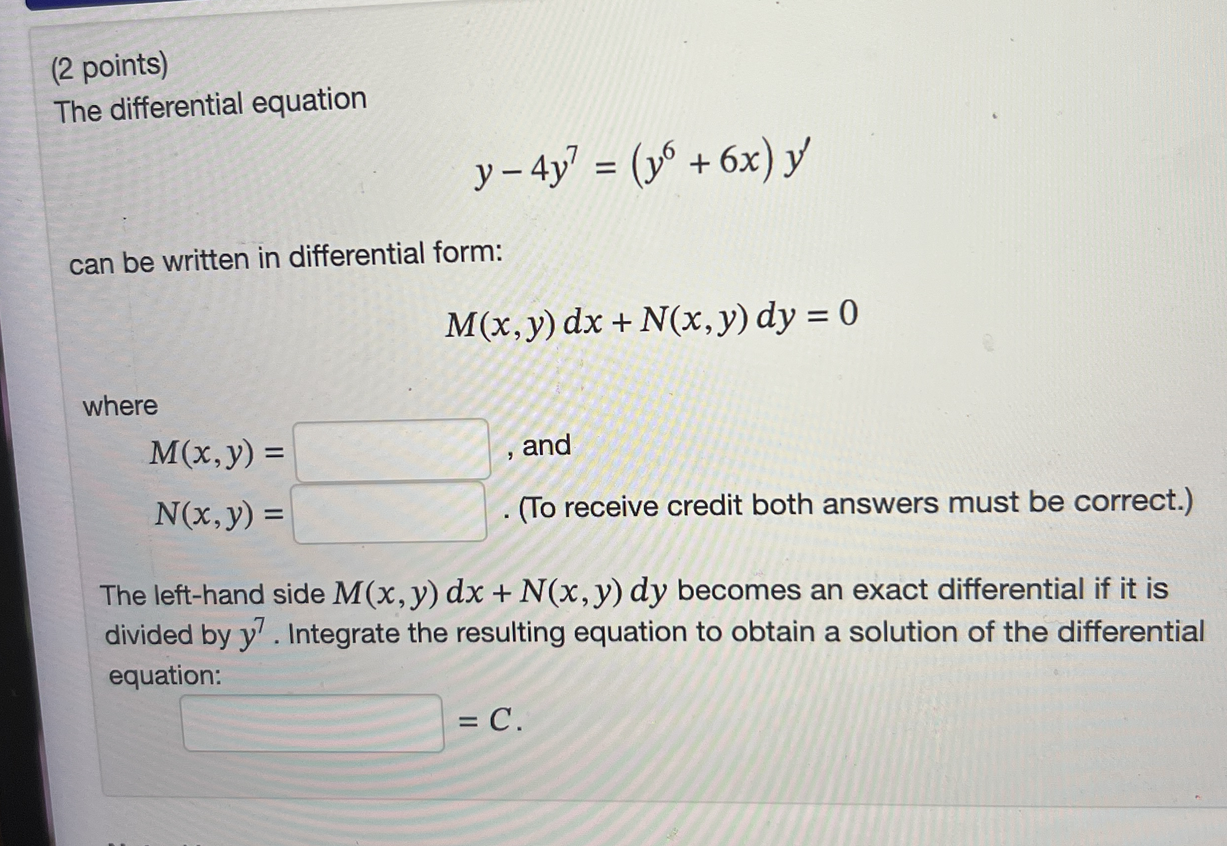 ( 2 points ) The differential equation y - 4 y 7