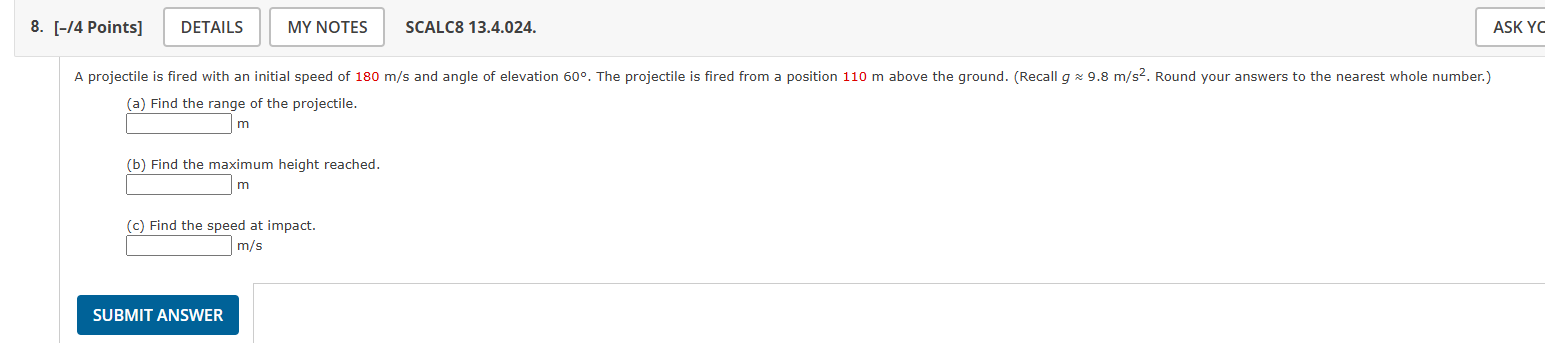 ( a ) Find the range of the projectile. m ( b )