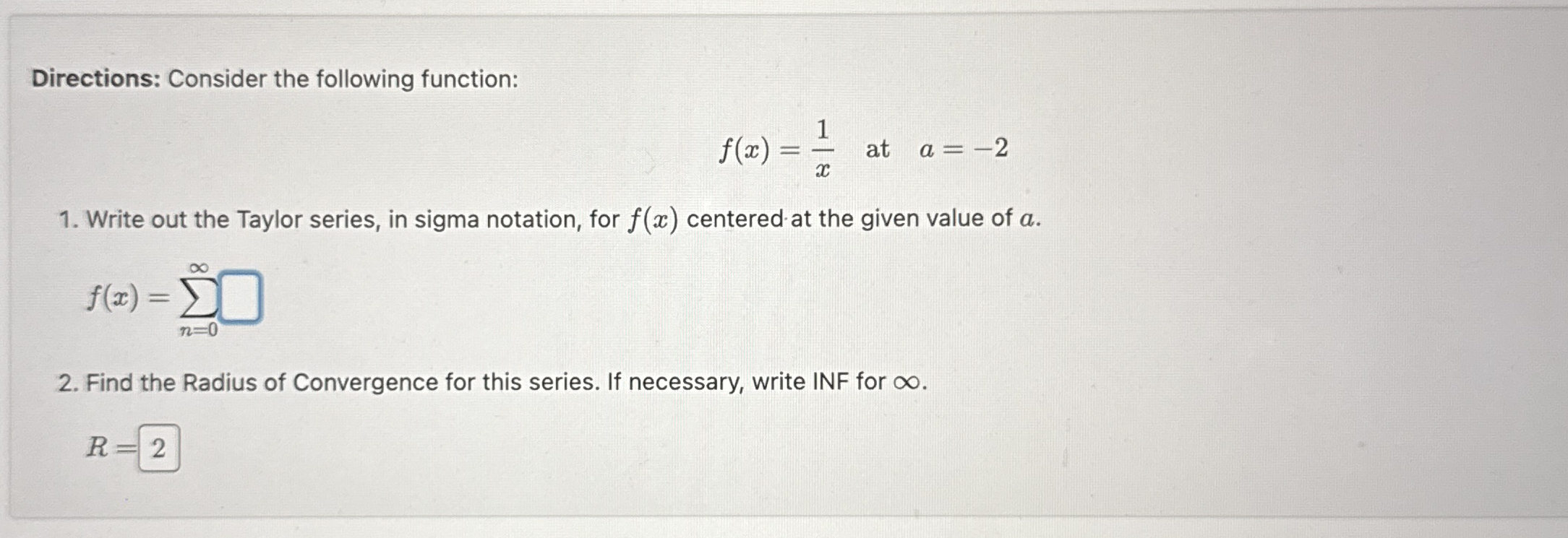 Directions: Consider the following function: f (
