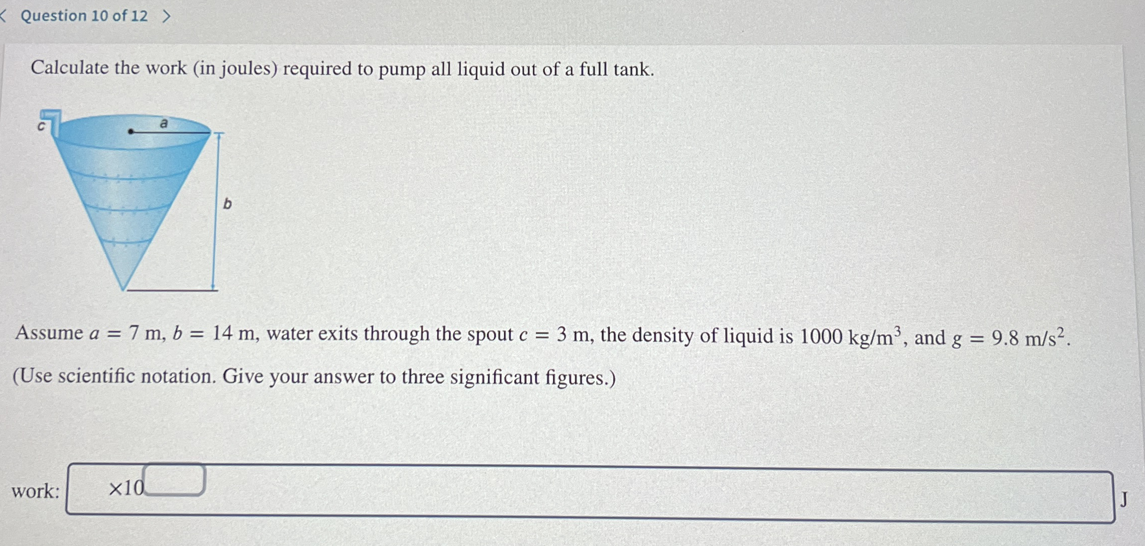 Question 1 0 of 1 2 Calculate the work ( in