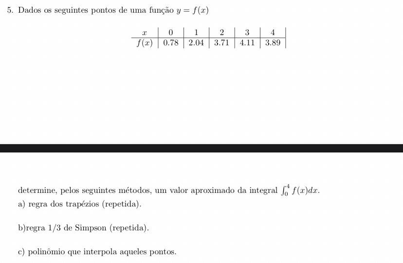 Dados os seguintes pontos de uma fun o y = f ( x