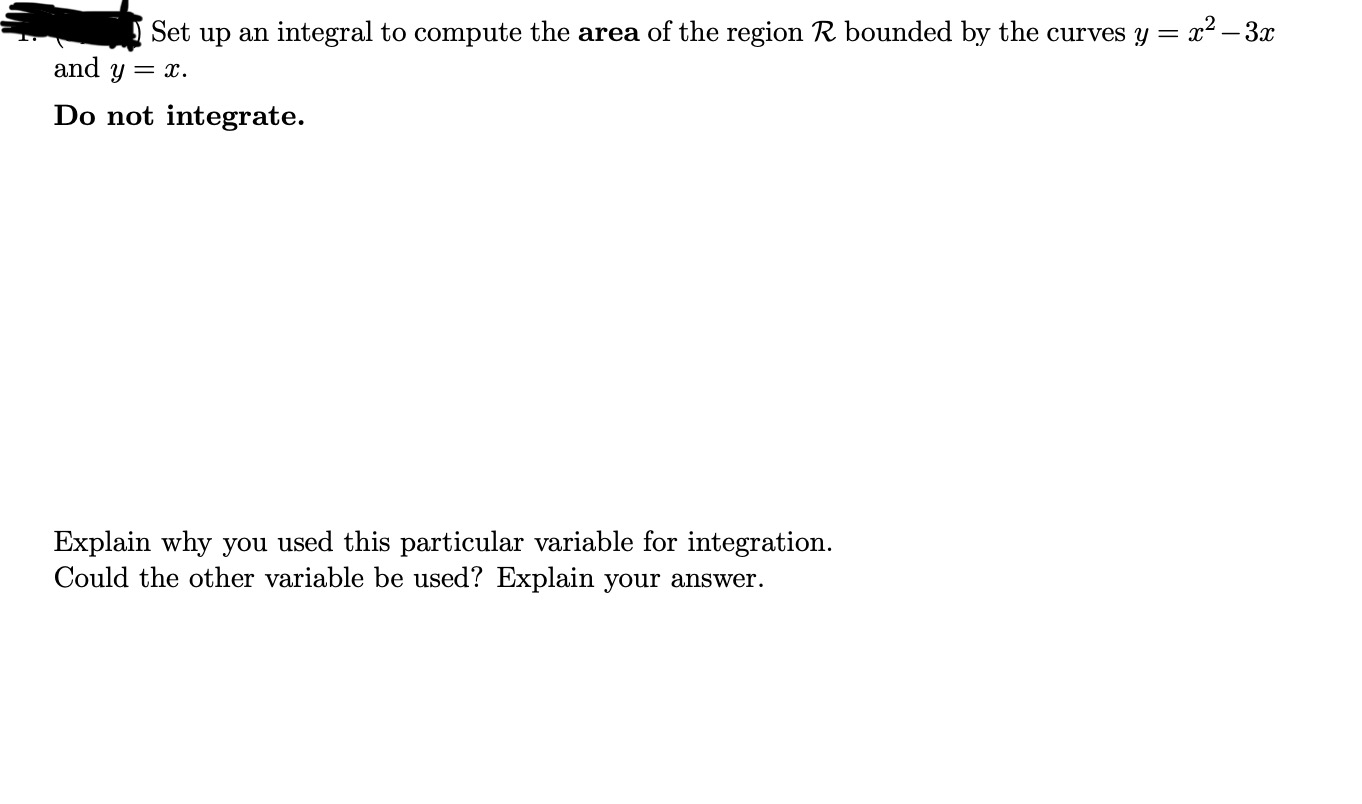 Set up an integral to compute the area of the