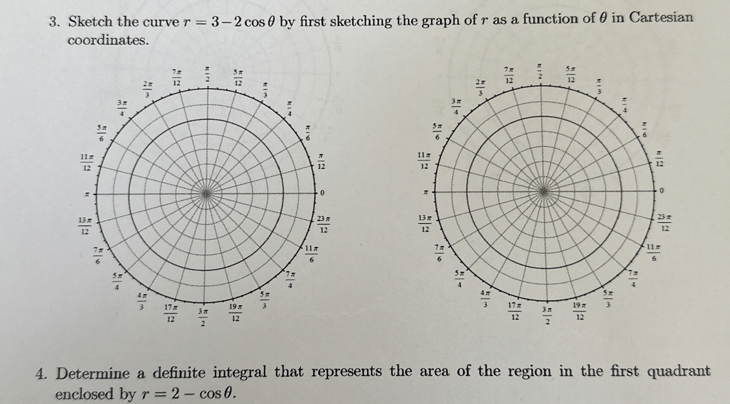 Sketch the curve r = 3 - 2 c o s by first