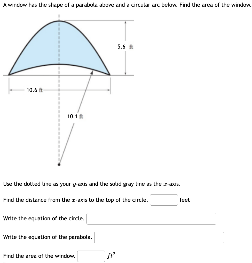 A window has the shape of a parabola above and a