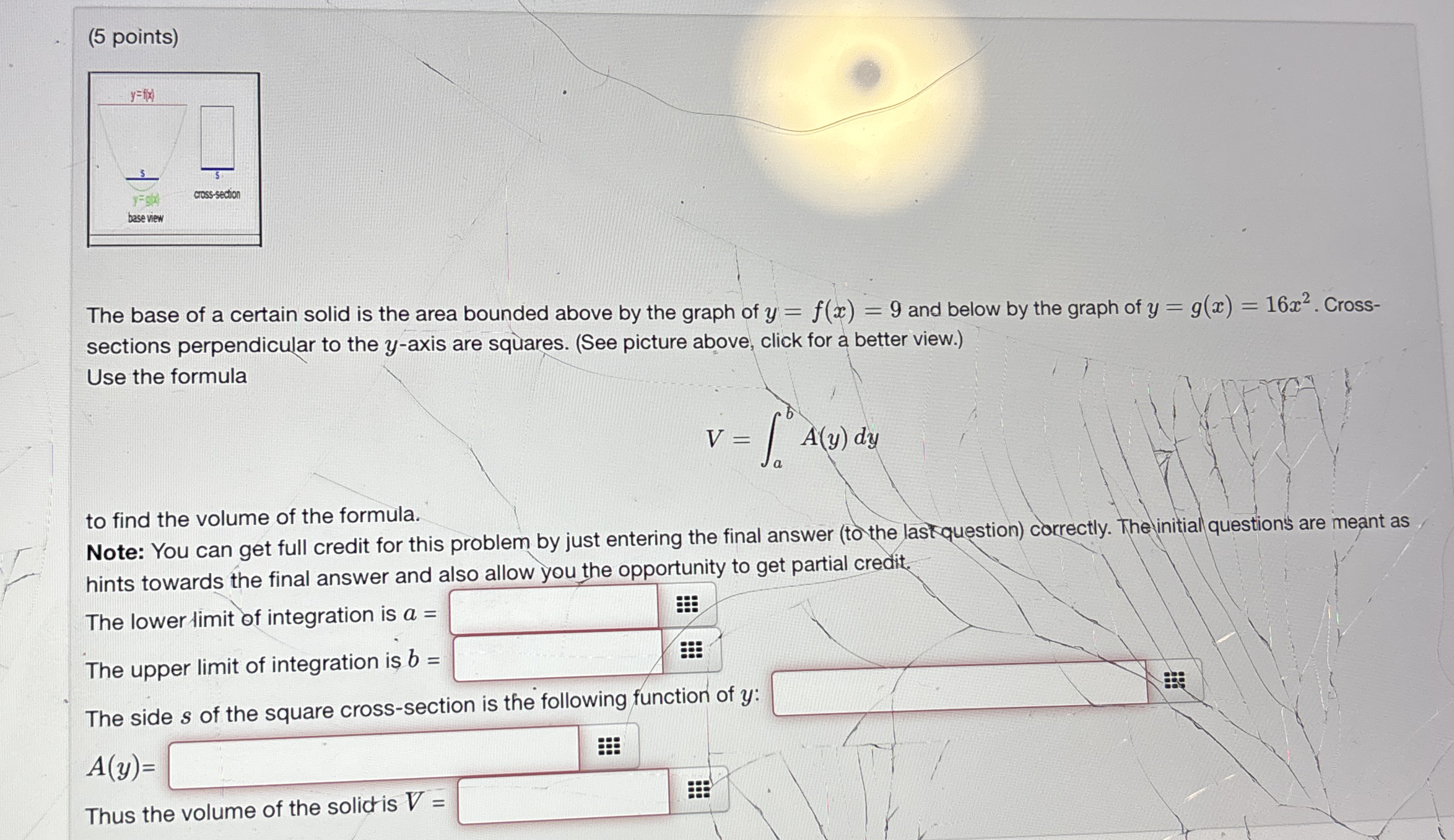 ( 5 points ) The base of a certain solid is the