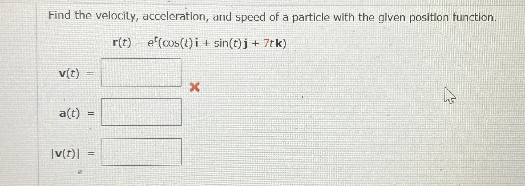 Find the velocity, acceleration, and speed of a