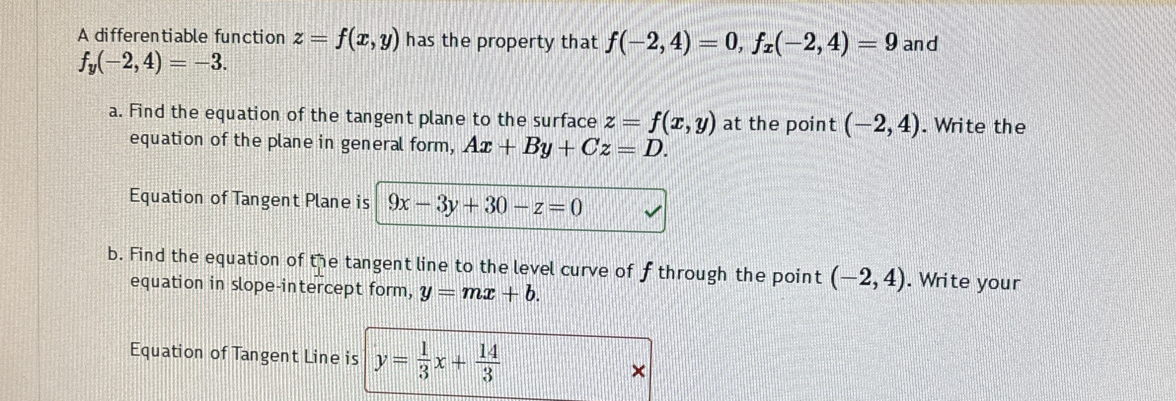 A differentiable function z = f ( x , y ) has the