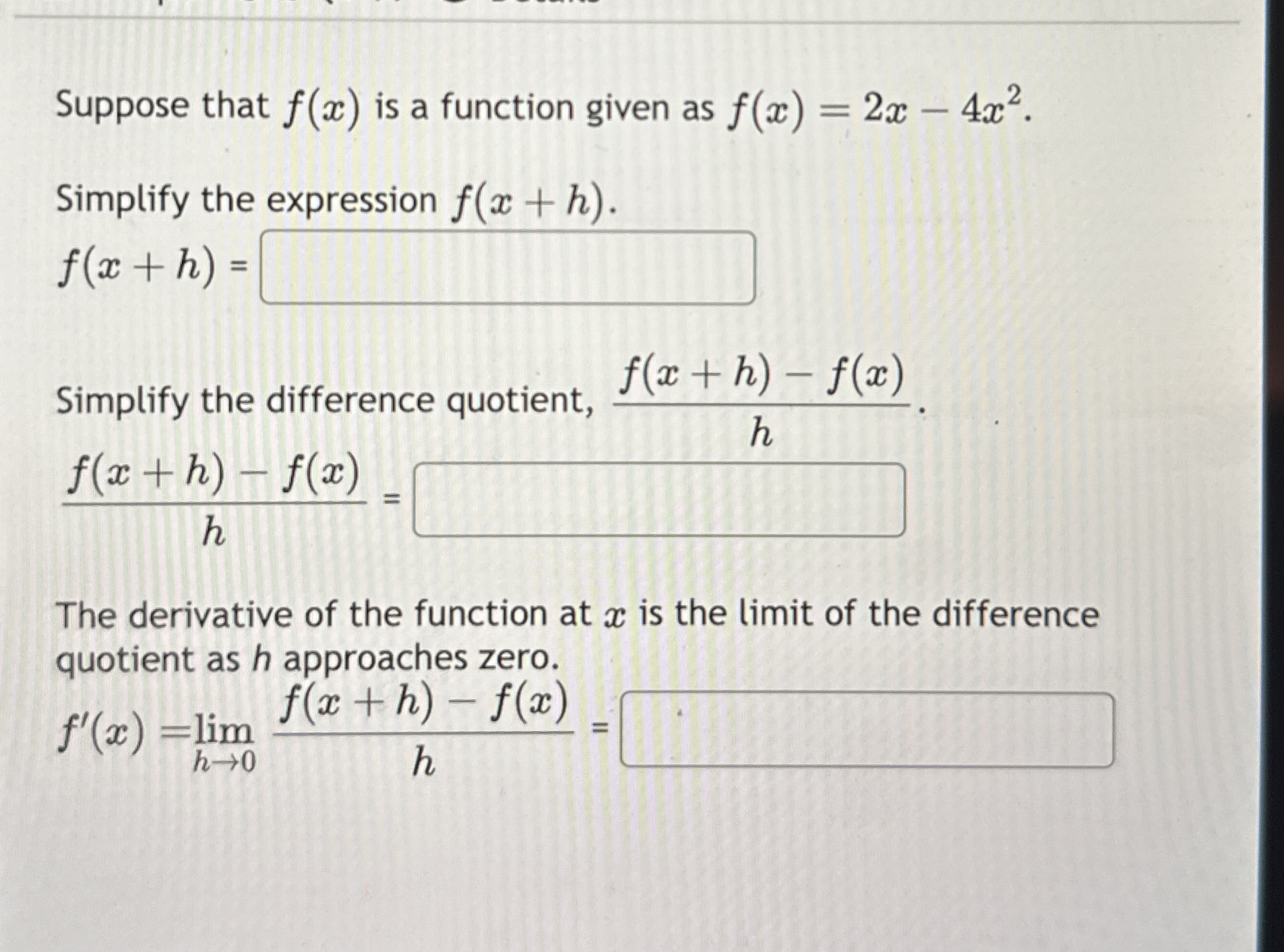 Suppose that f ( x ) is a function given as f ( x