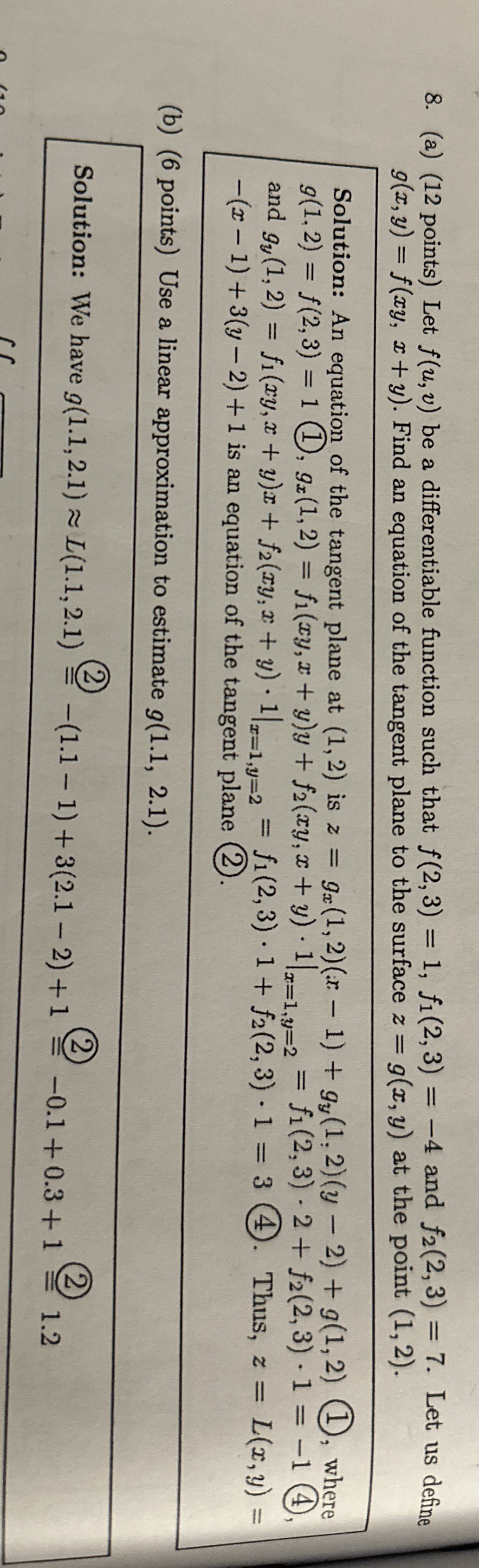 ( a ) ( 1 2 points ) Let f ( u , v ) be a