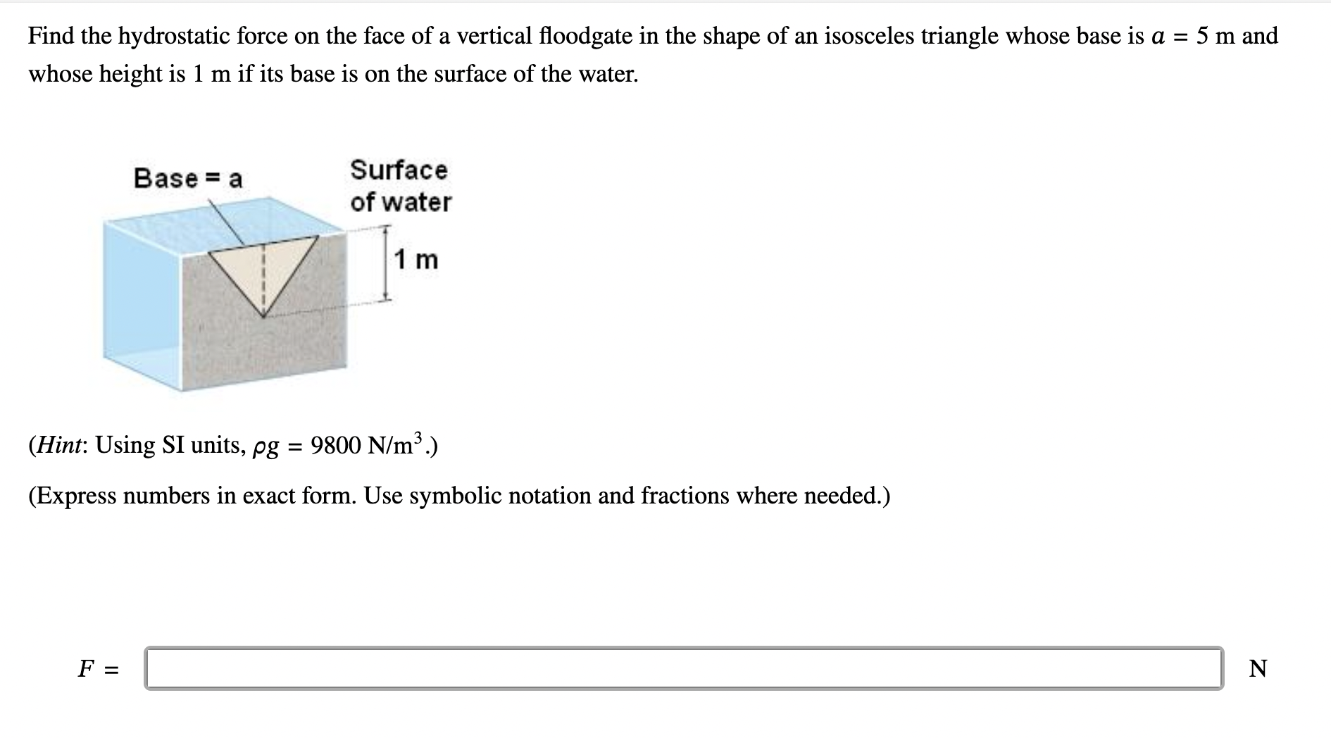 Find the hydrostatic force on the face of a