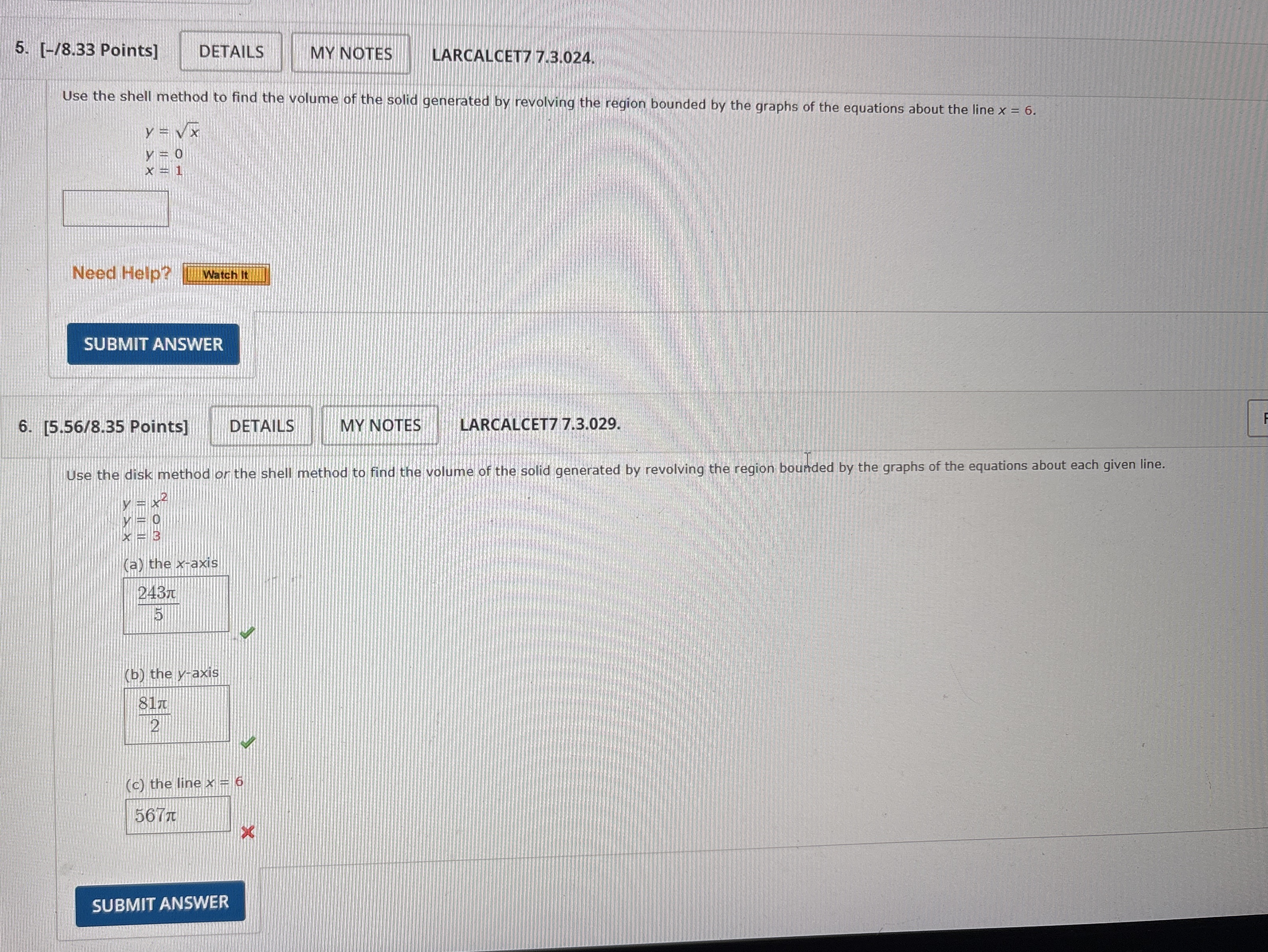 [ - / 8 . 3 3 Points ] DETAILS MY NOTES LARCALCET