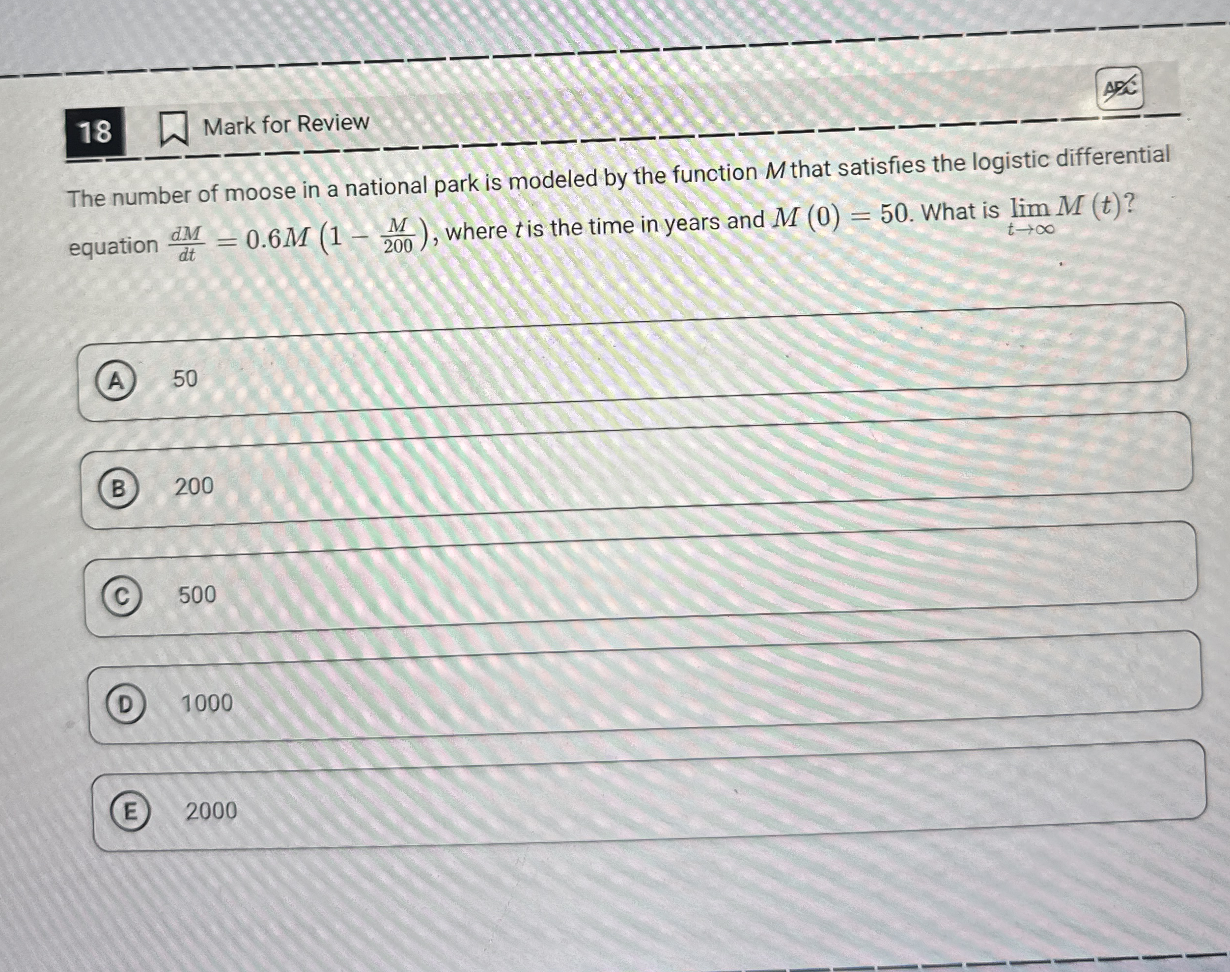 1 8 Mark for Review The number of moose in a