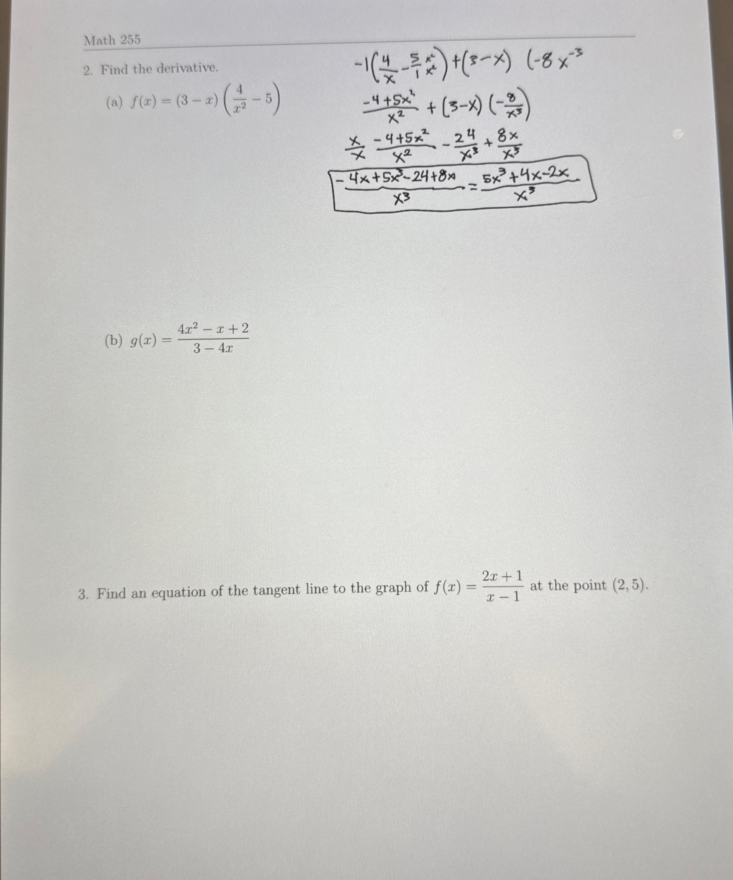 Math 2 5 5 2 . Find the derivative. ( a ) f ( x )
