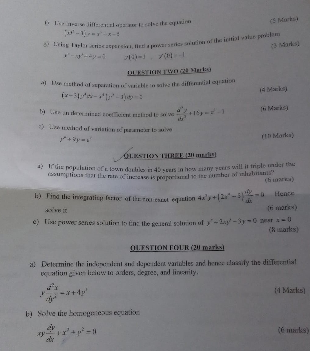 f ) Use Inverse differential operator to solve