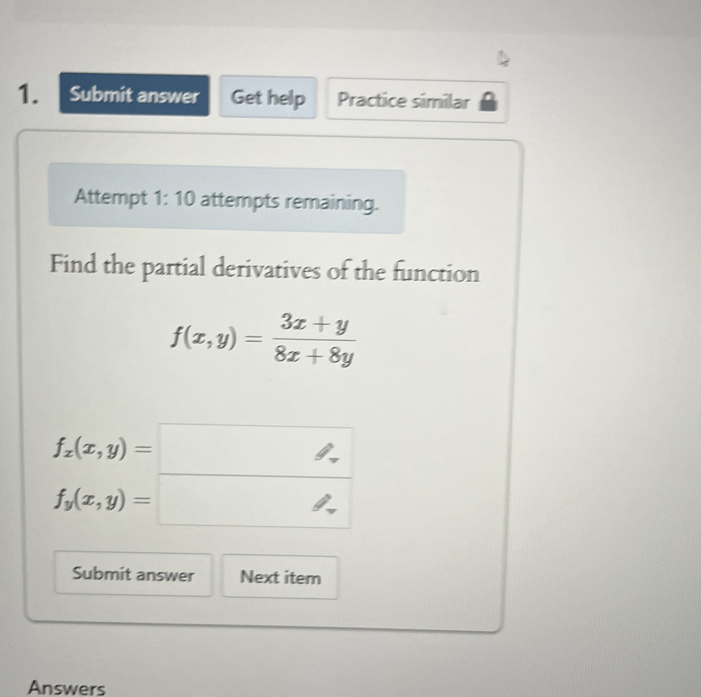 Practice similar Attempt 1 : 1 0 attempts