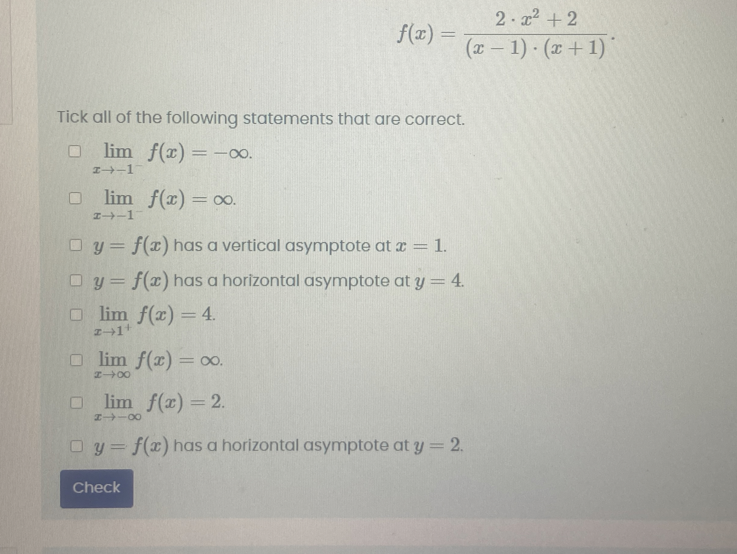 f ( x ) = 2 * x 2 + 2 ( x - 1 ) * ( x + 1 ) Tick