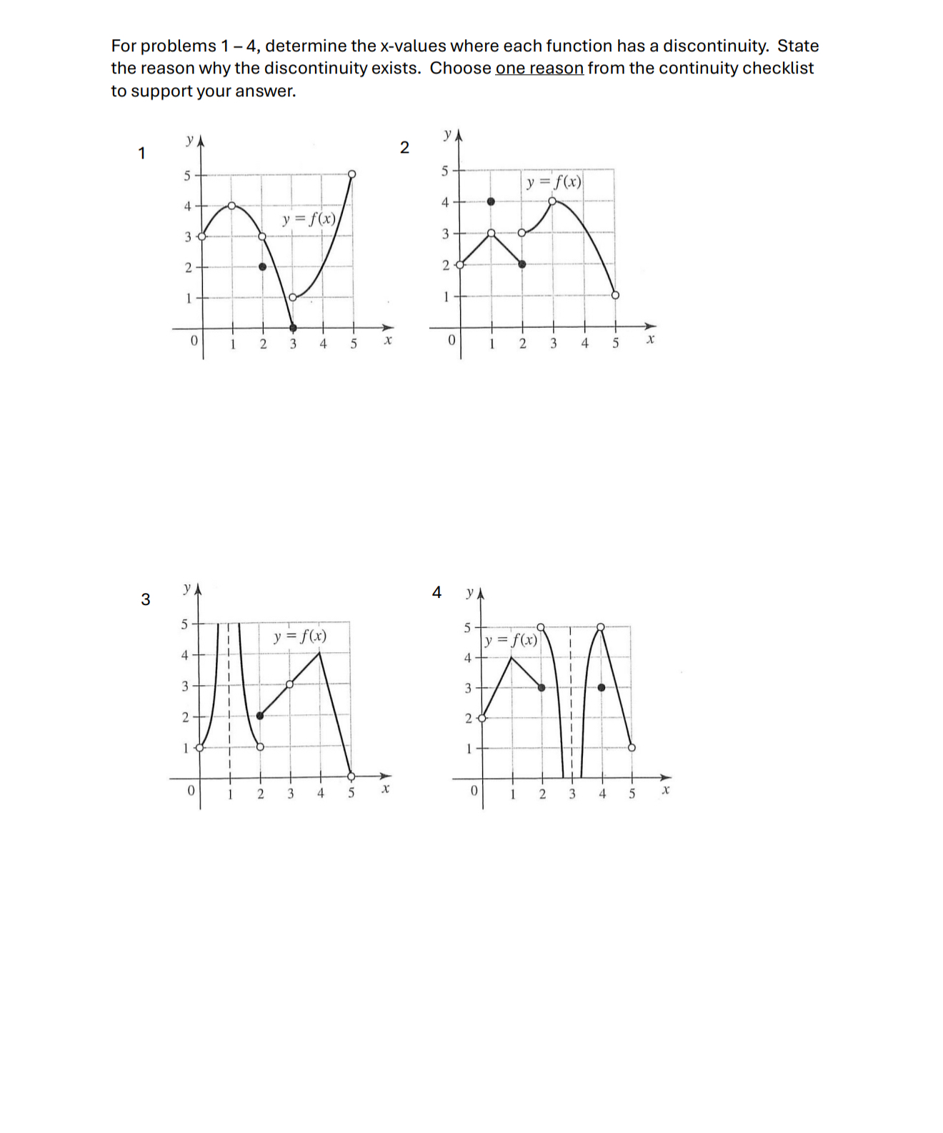 For problems 1 - 4 , determine the x - values