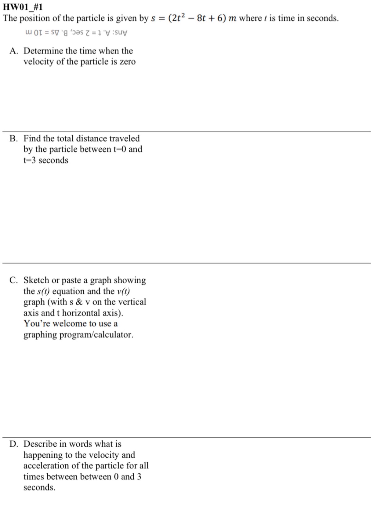 HW 0 1 _ # 1 The position of the particle is