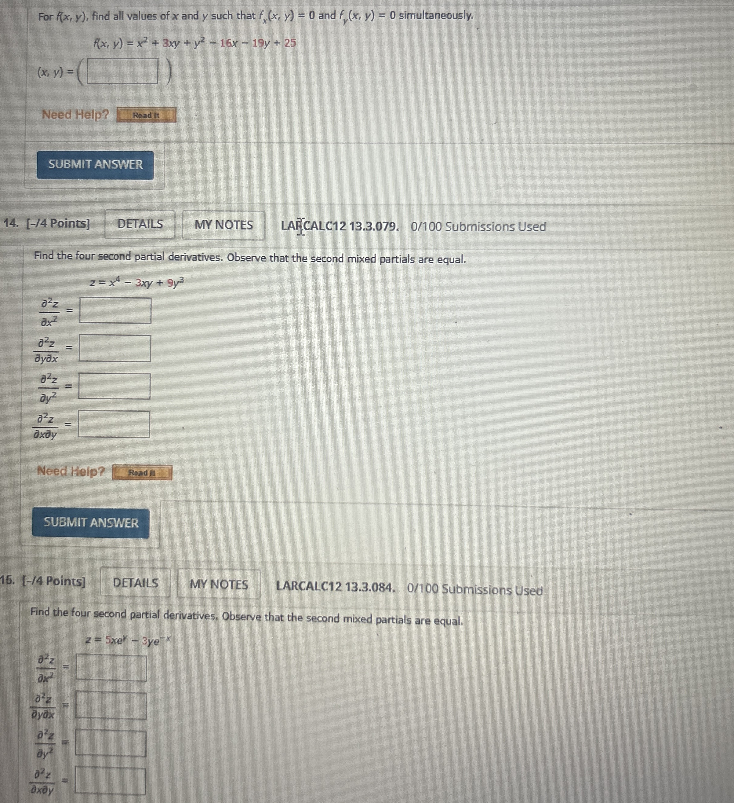 For f ( x , y ) , find all values of x and y such