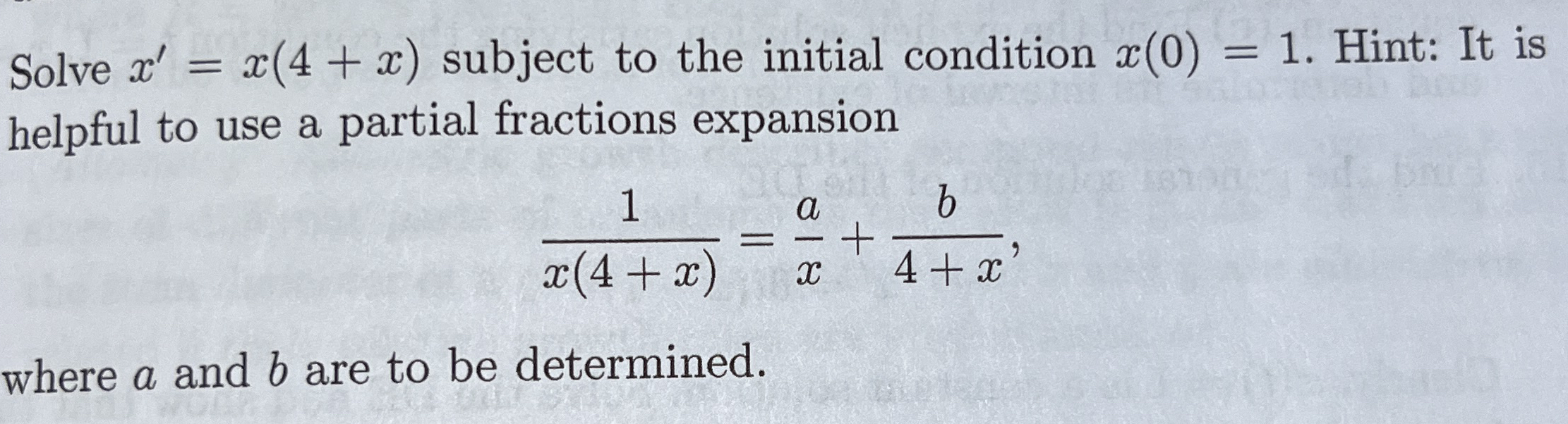 Solve x ' = x ( 4 + x ) subject to the initial