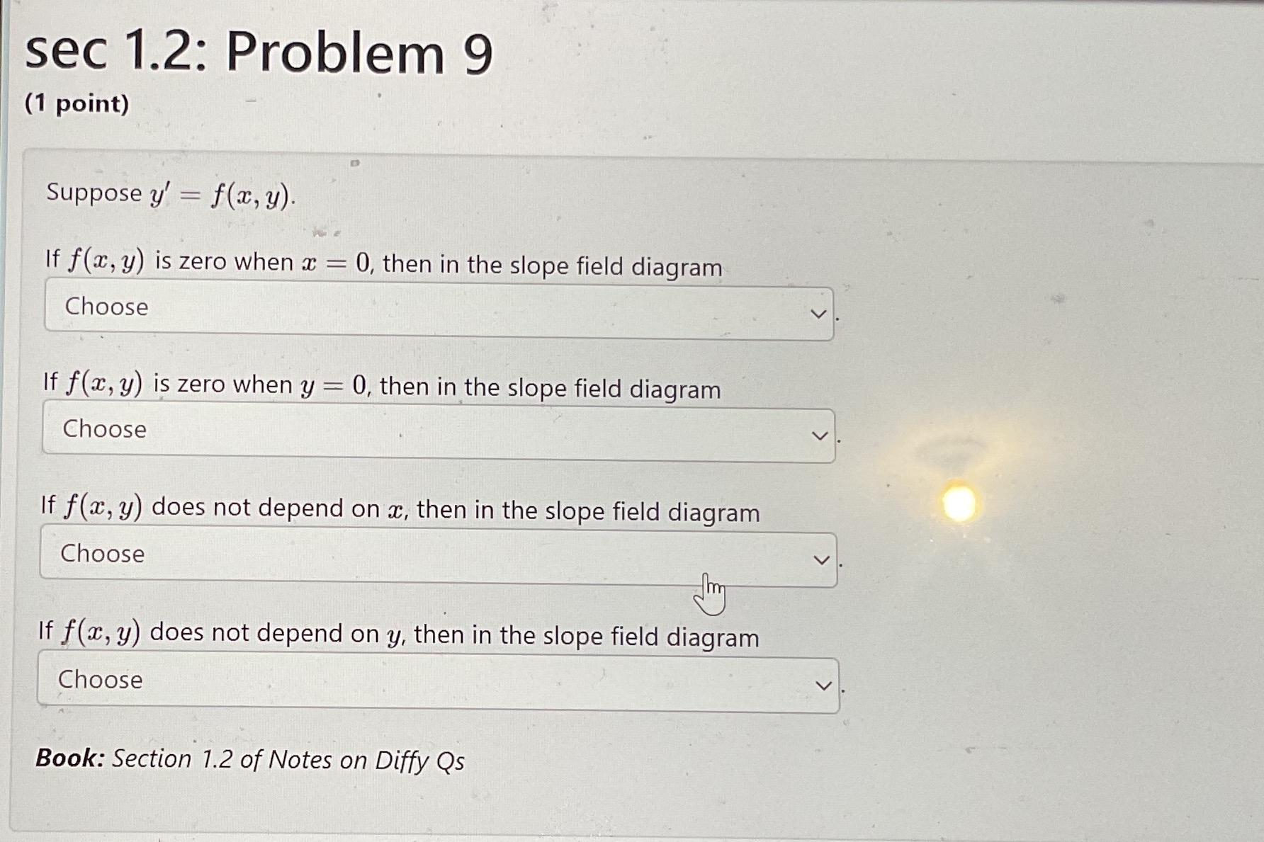 sec 1 . 2 : Problem 9 ( 1 point ) Suppose y ' = f